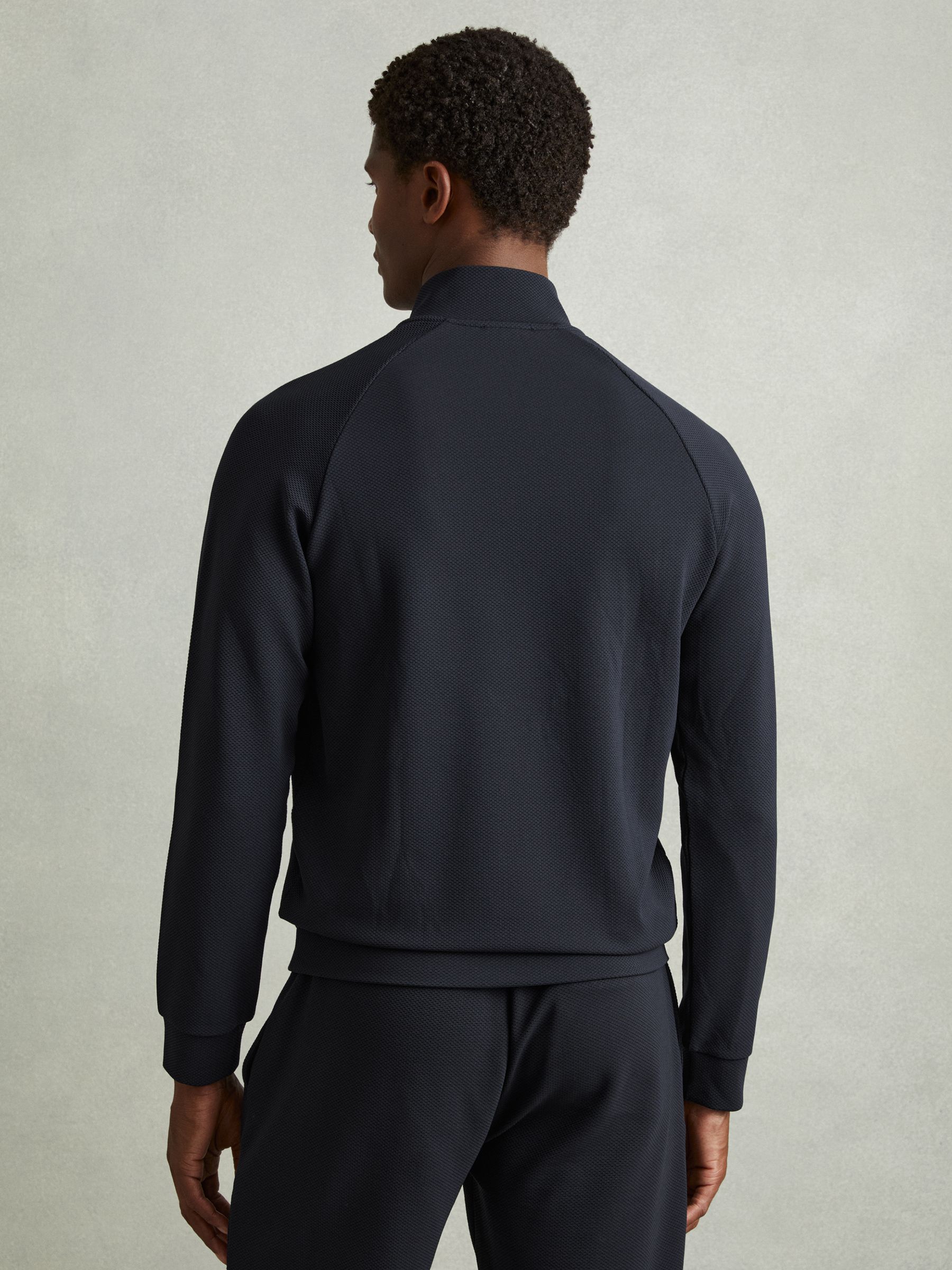 Textured Half-Zip Funnel-Neck Sweatshirt in Navy