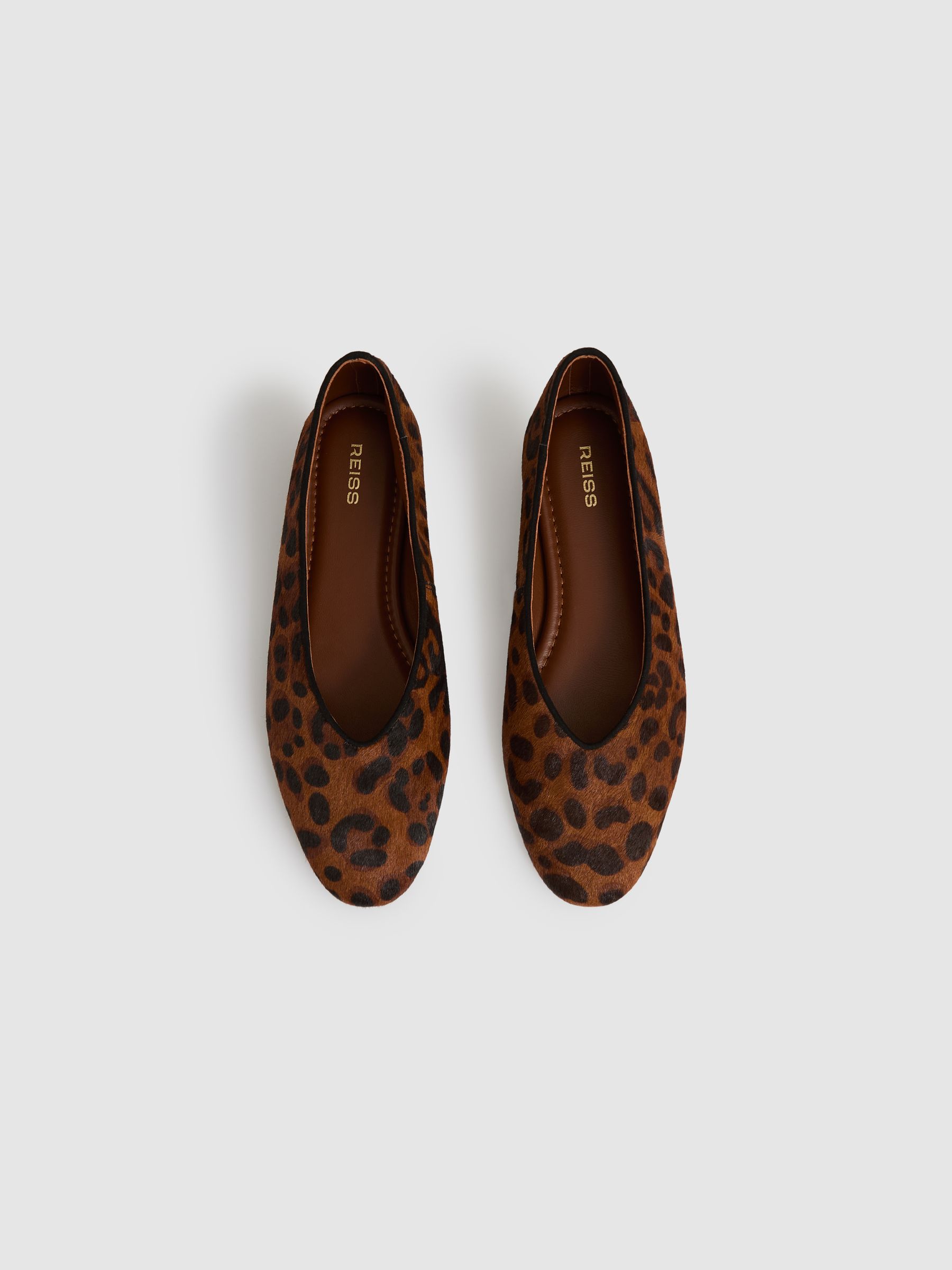 Leather Rounded-Point Toe Ballet Flats in Animal