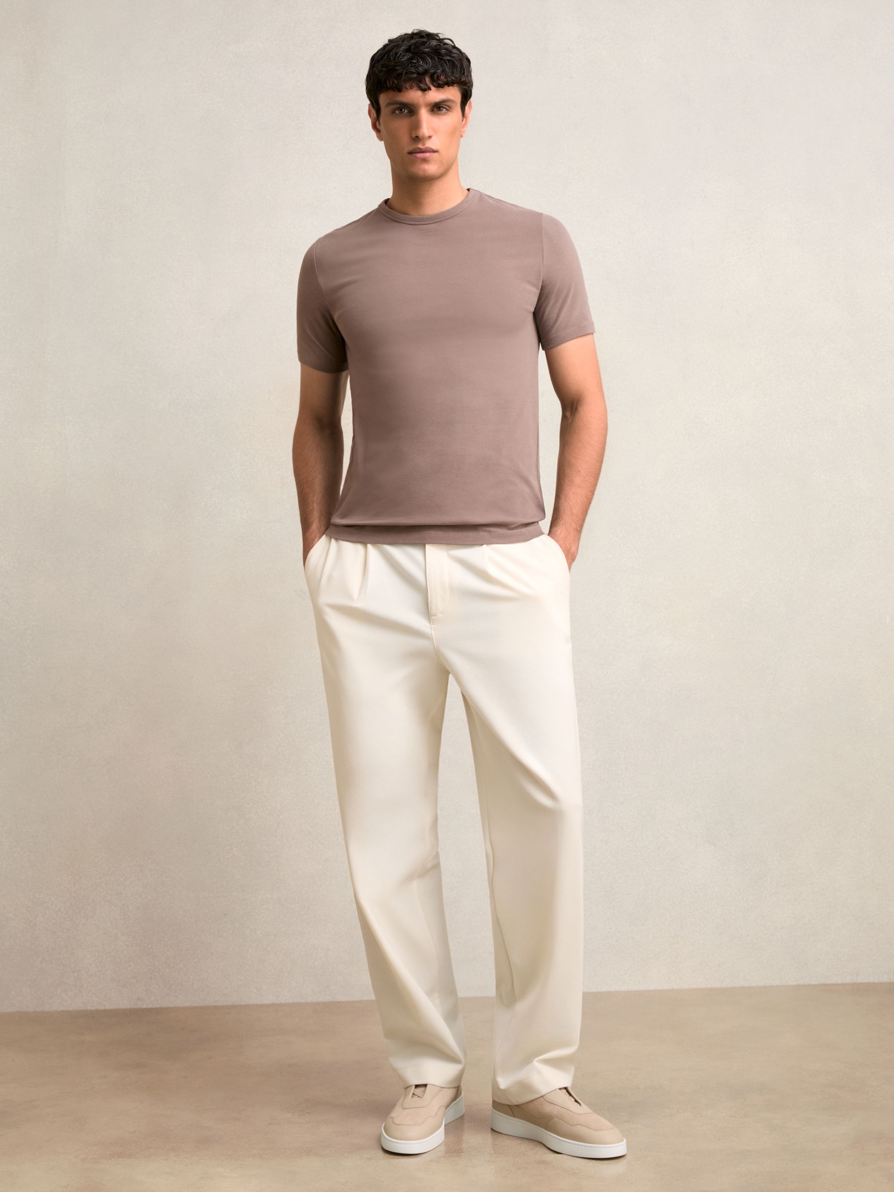 Stretch-Cotton Crew-Neck T-Shirt in Taupe Brown