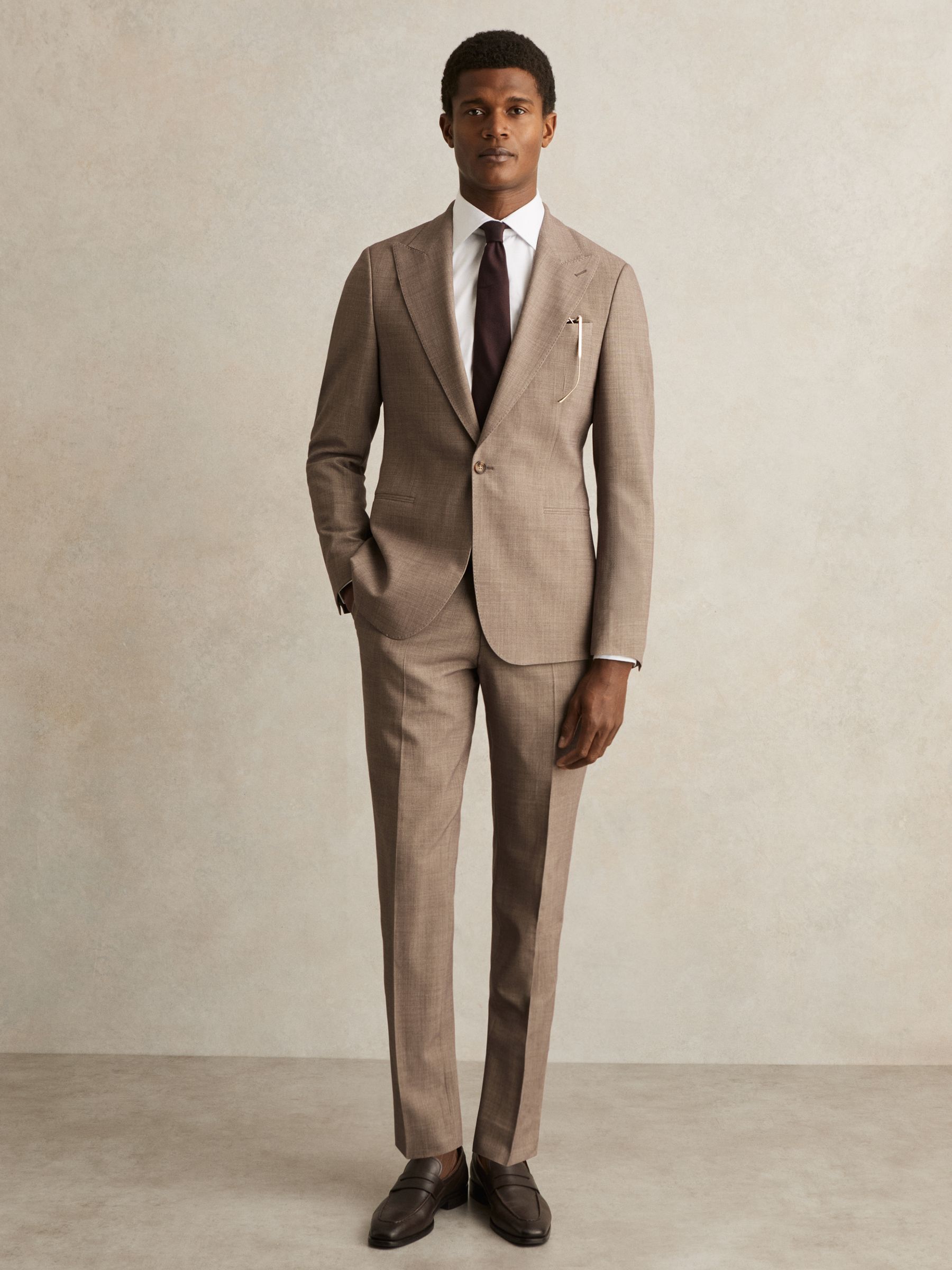 Single-Breasted Textured Blazer Slim-Fit With Wool in Brown