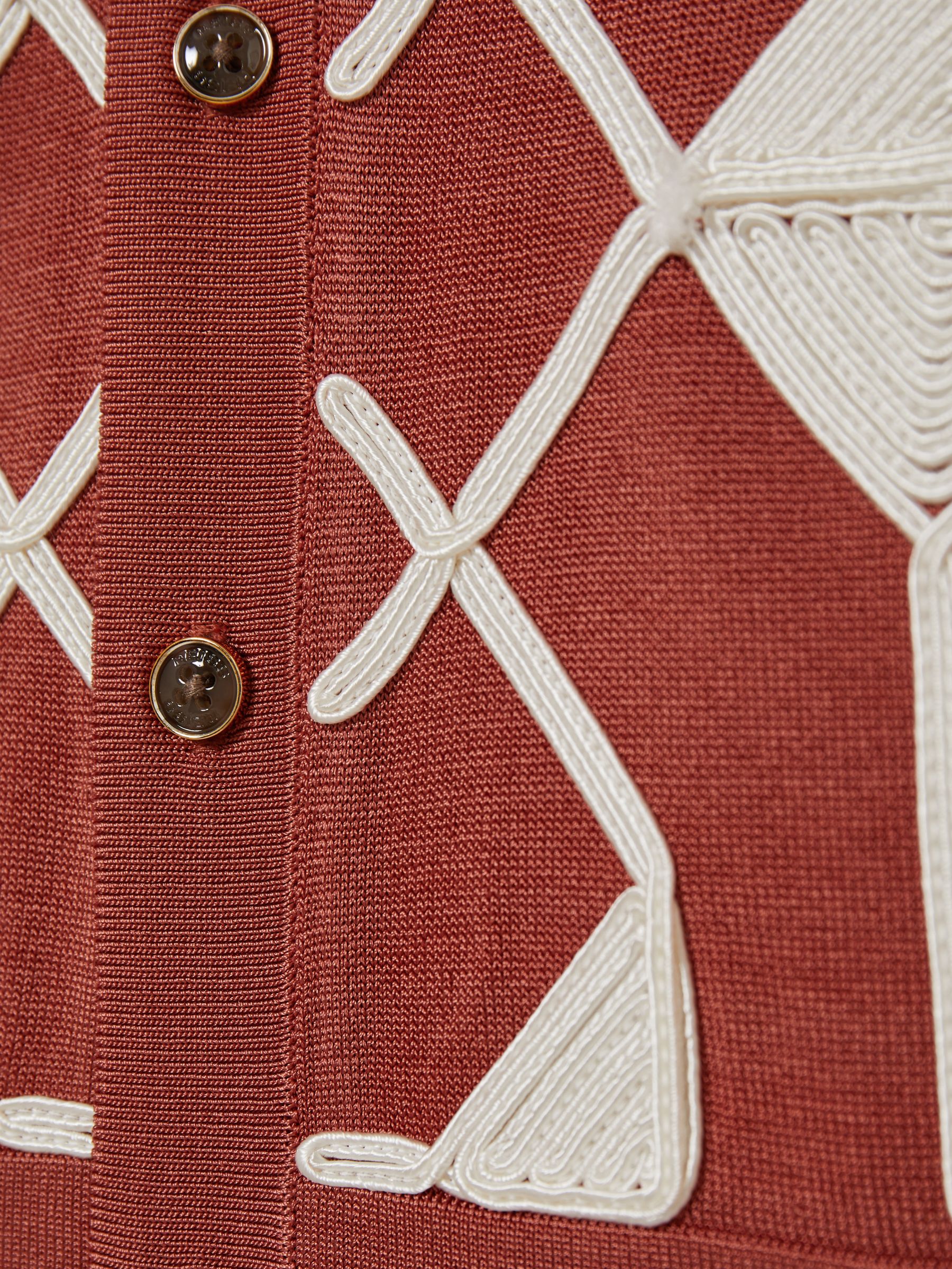 9-13 yrs Geometric Embroidery Knit Shirt in Paprika Red/Off White