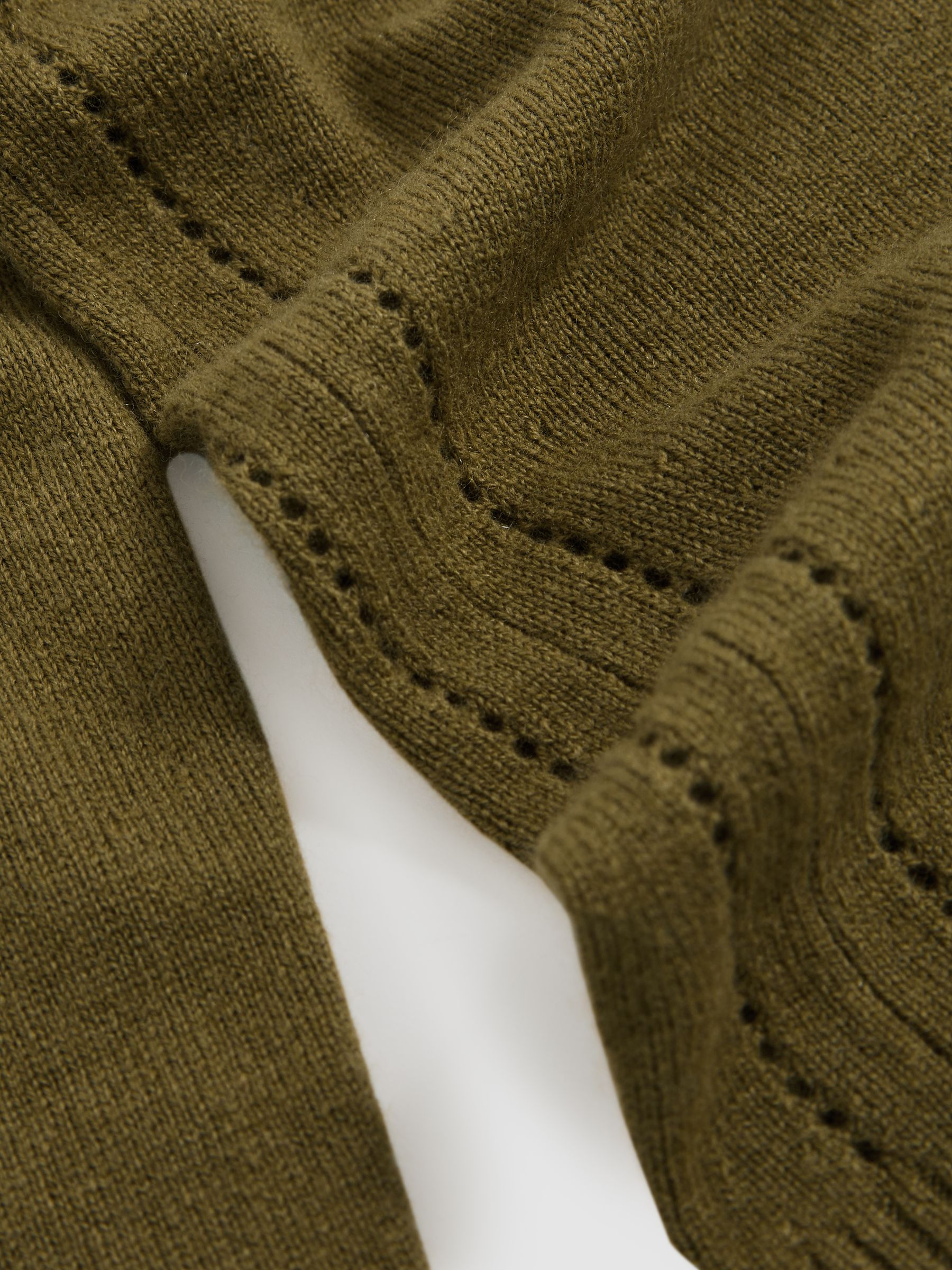 Wool-Blend Open-Stitch Jumper with Cashmere in Khaki Green
