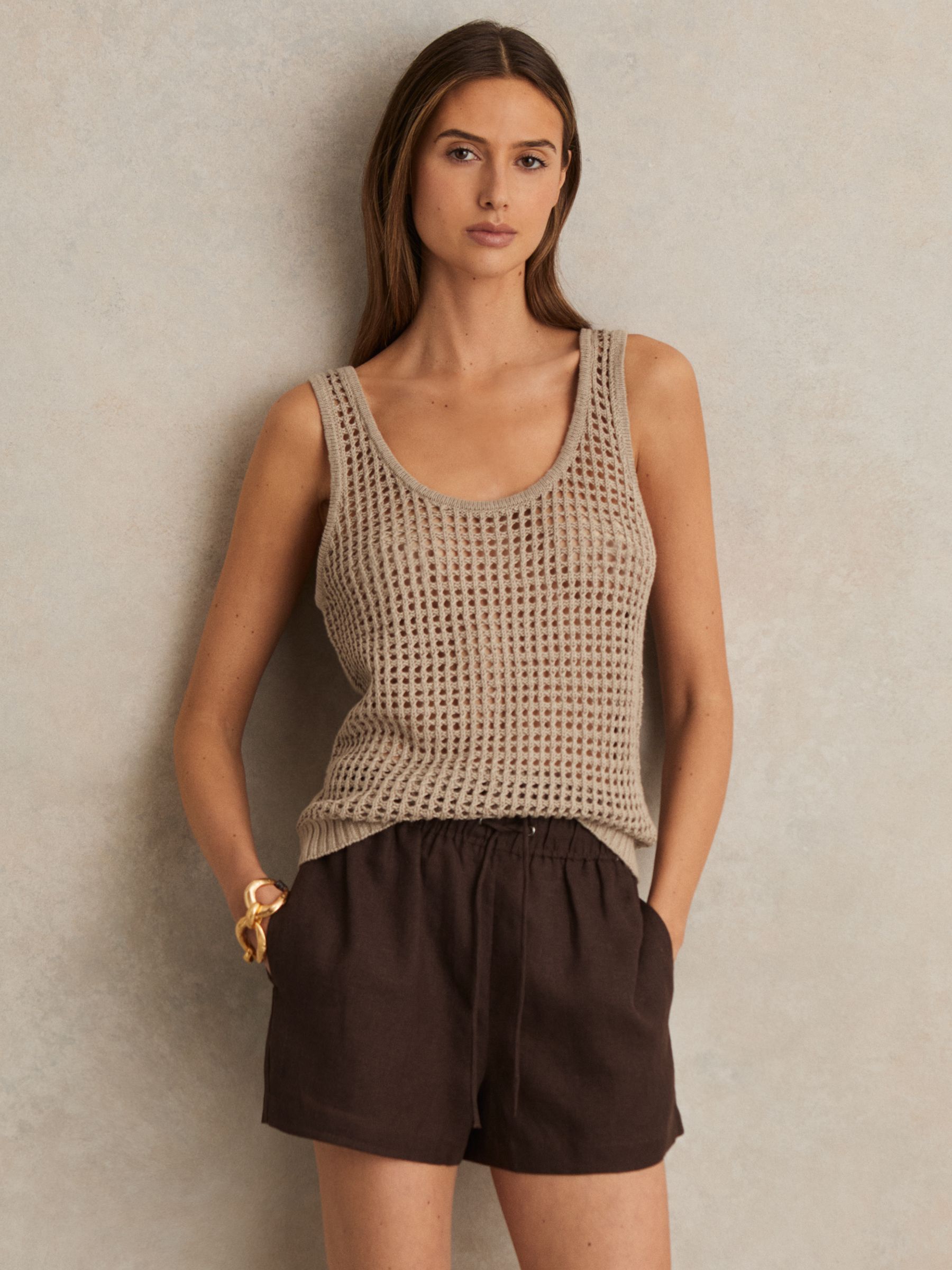 Linen Blend Drawstring Shorts in Chocolate Brown
