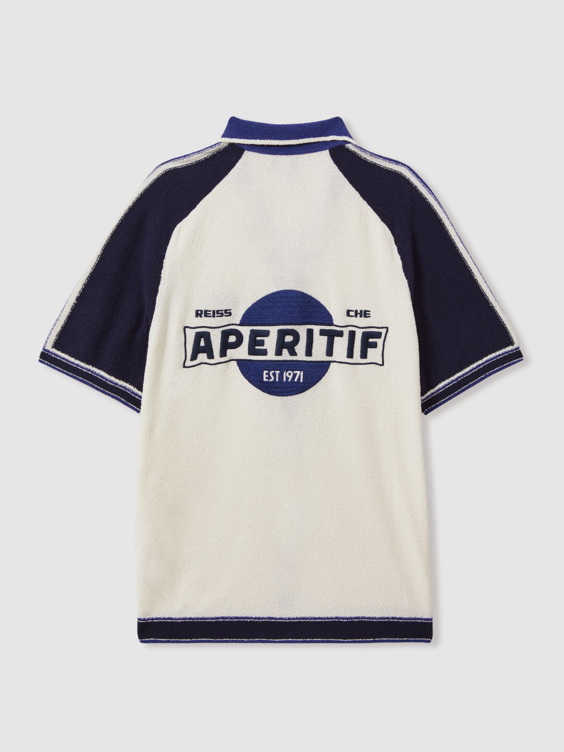 Reiss | Ché Towelling Cuban Collar Shirt in White/Blue