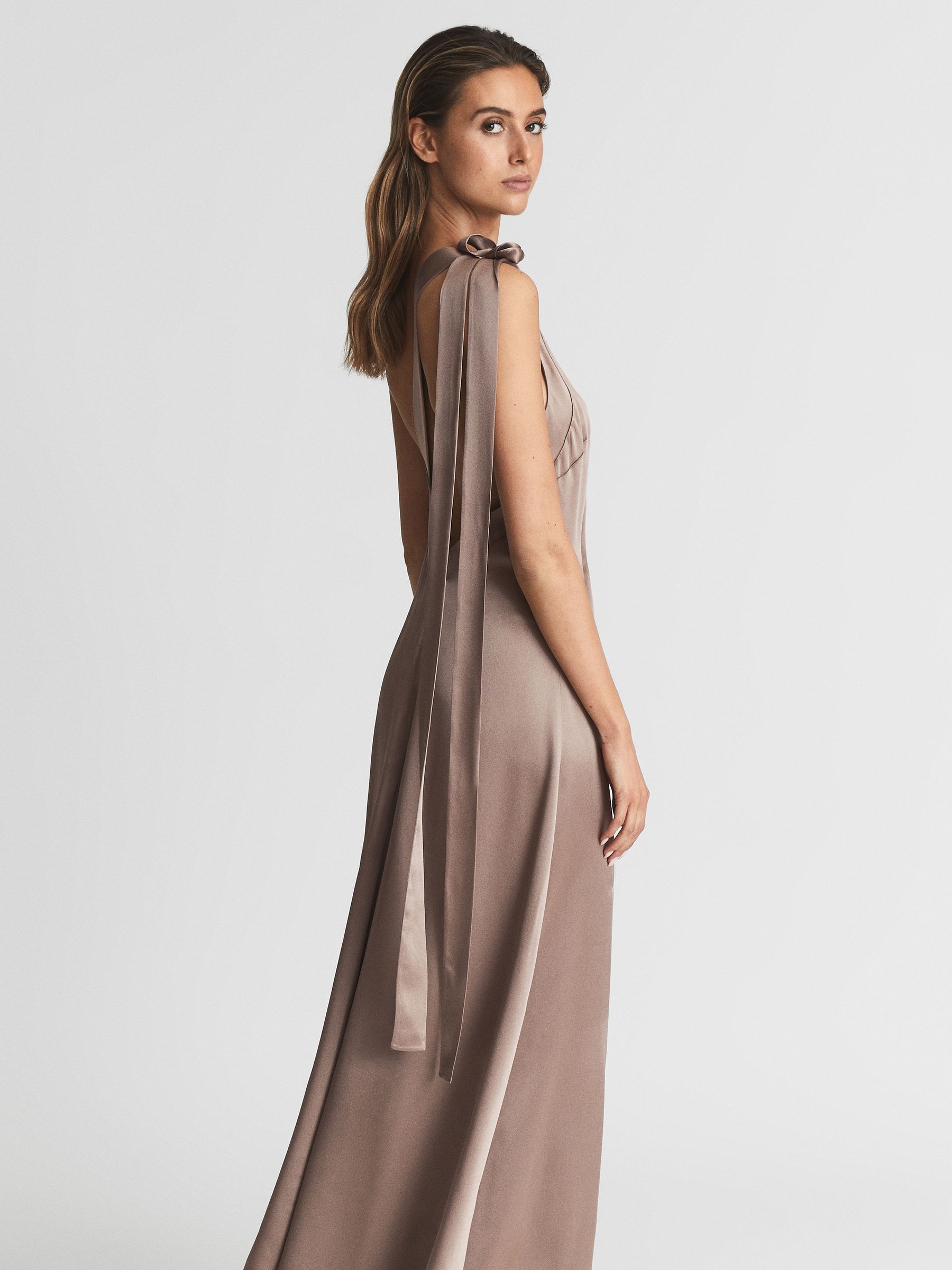 One Shoulder Asymmetric Maxi Dress in Mink