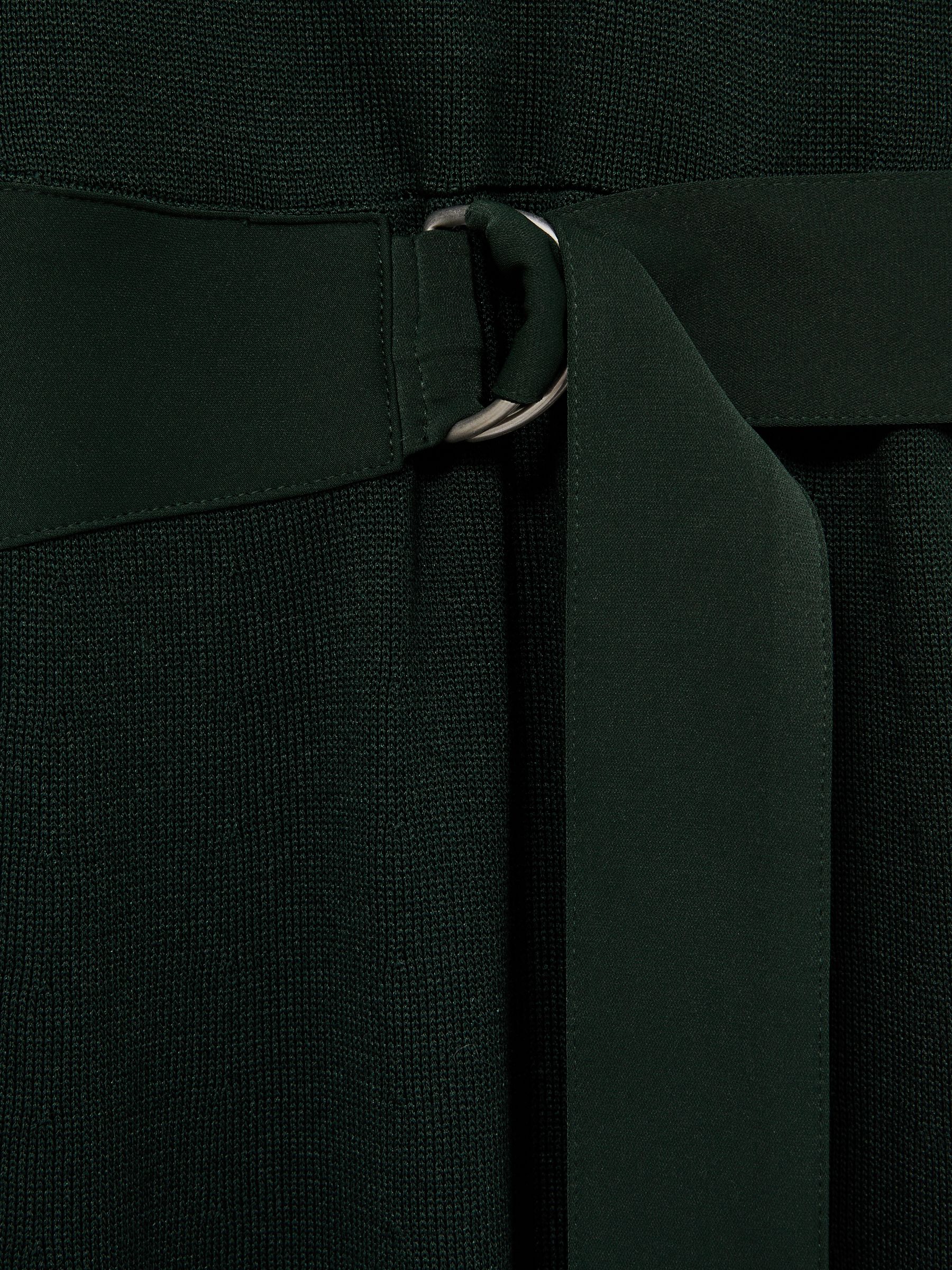 Compact-Knit Belted Midi Dress in Dark Green