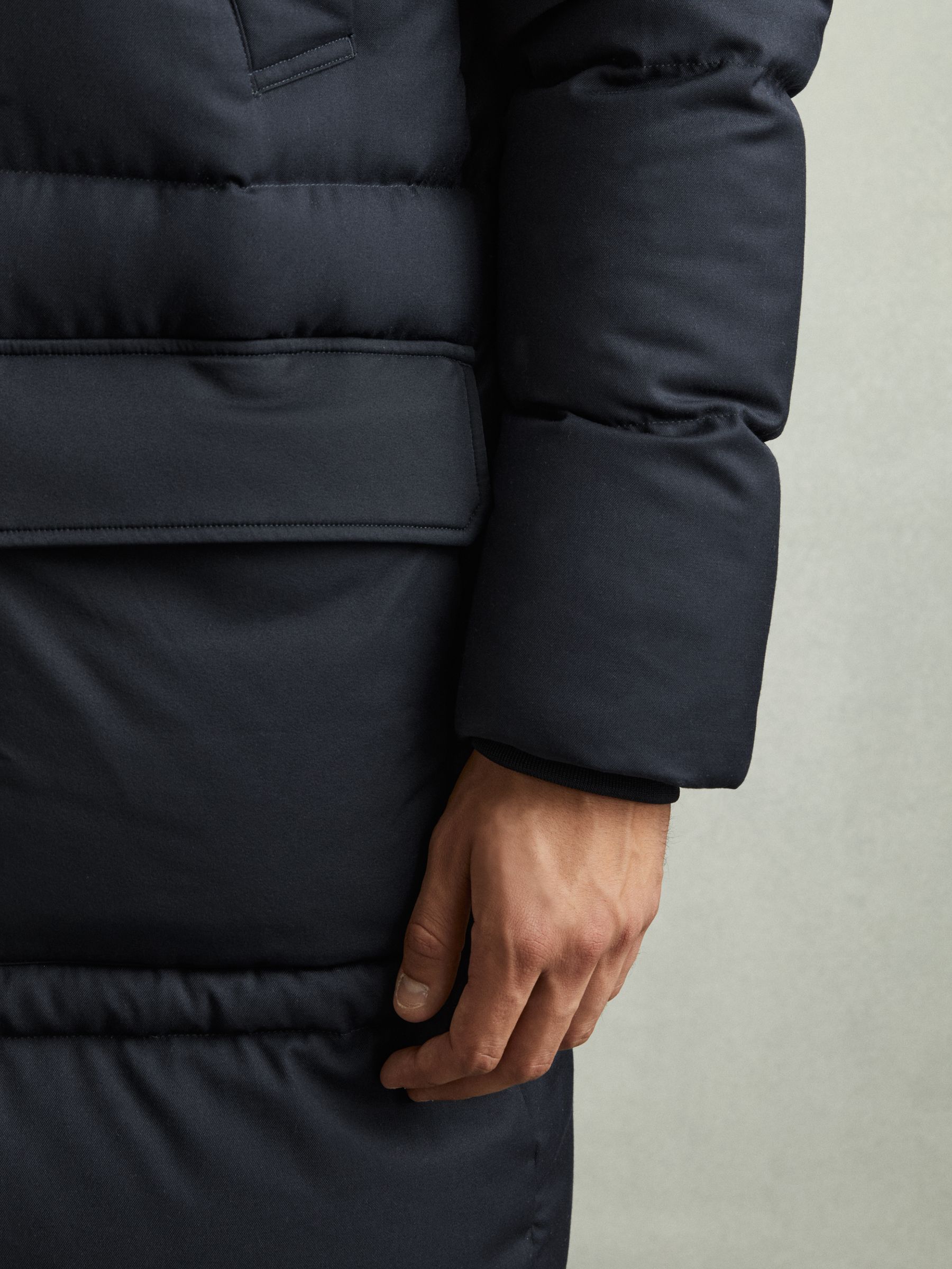 Quilted Longline Puffer Coat in Navy