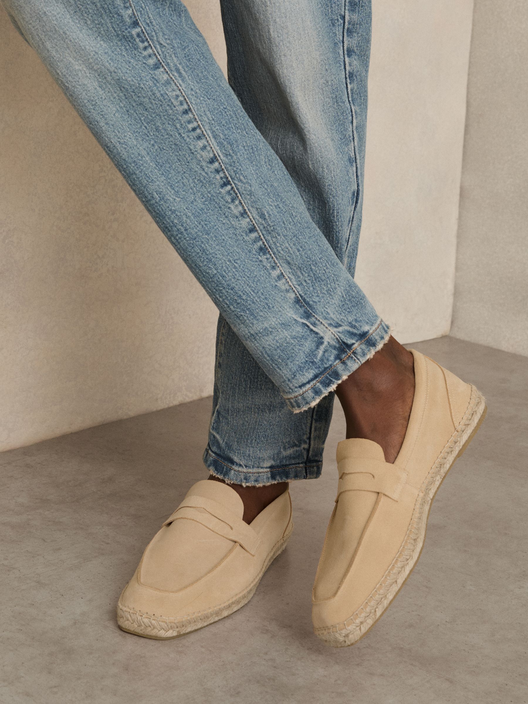Suede Penny-Strap Espadrilles in Sand Yellow