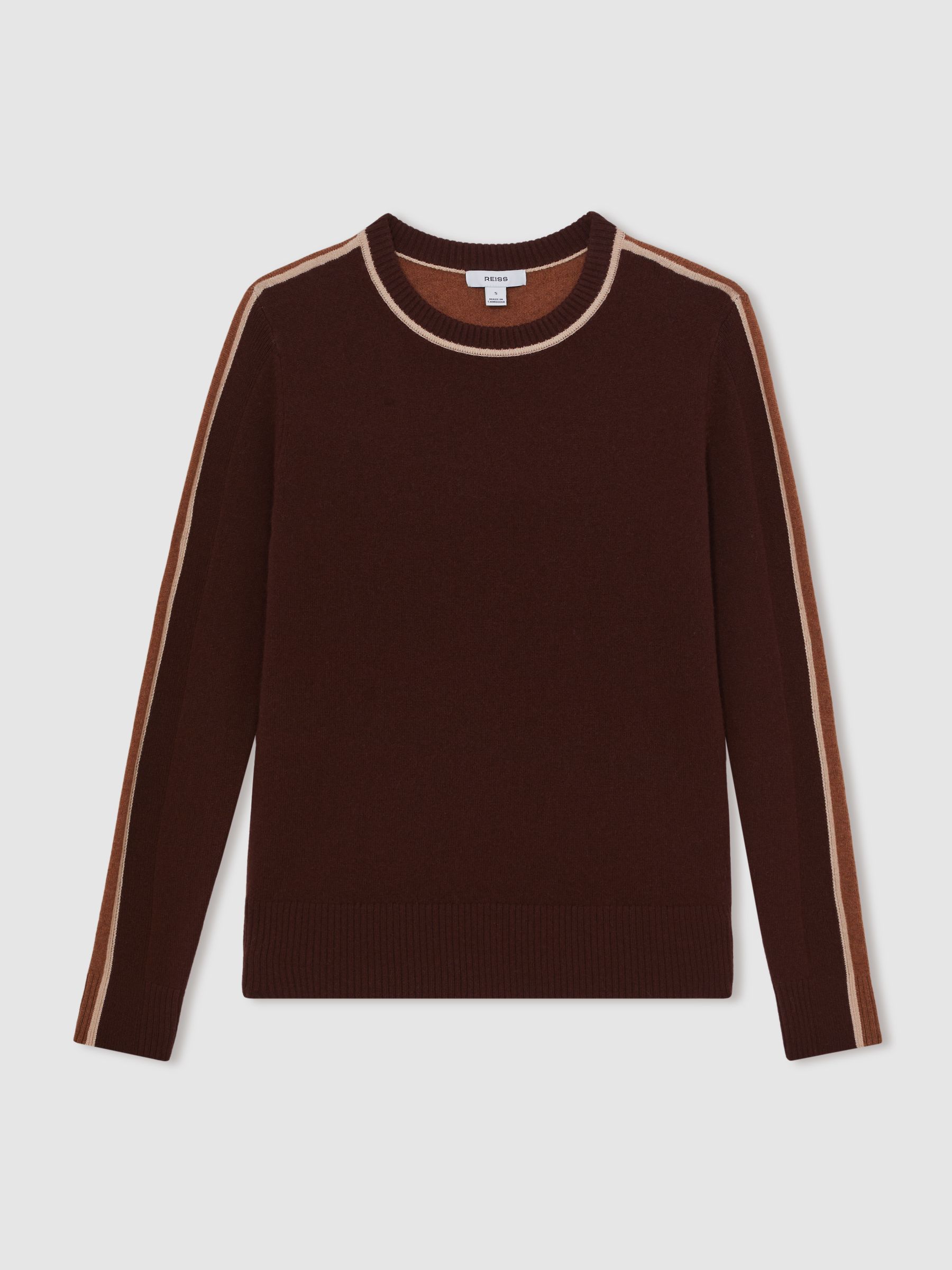 Wool-Blend Colour-Block Jumper With Cashmere in Burgundy/Tan