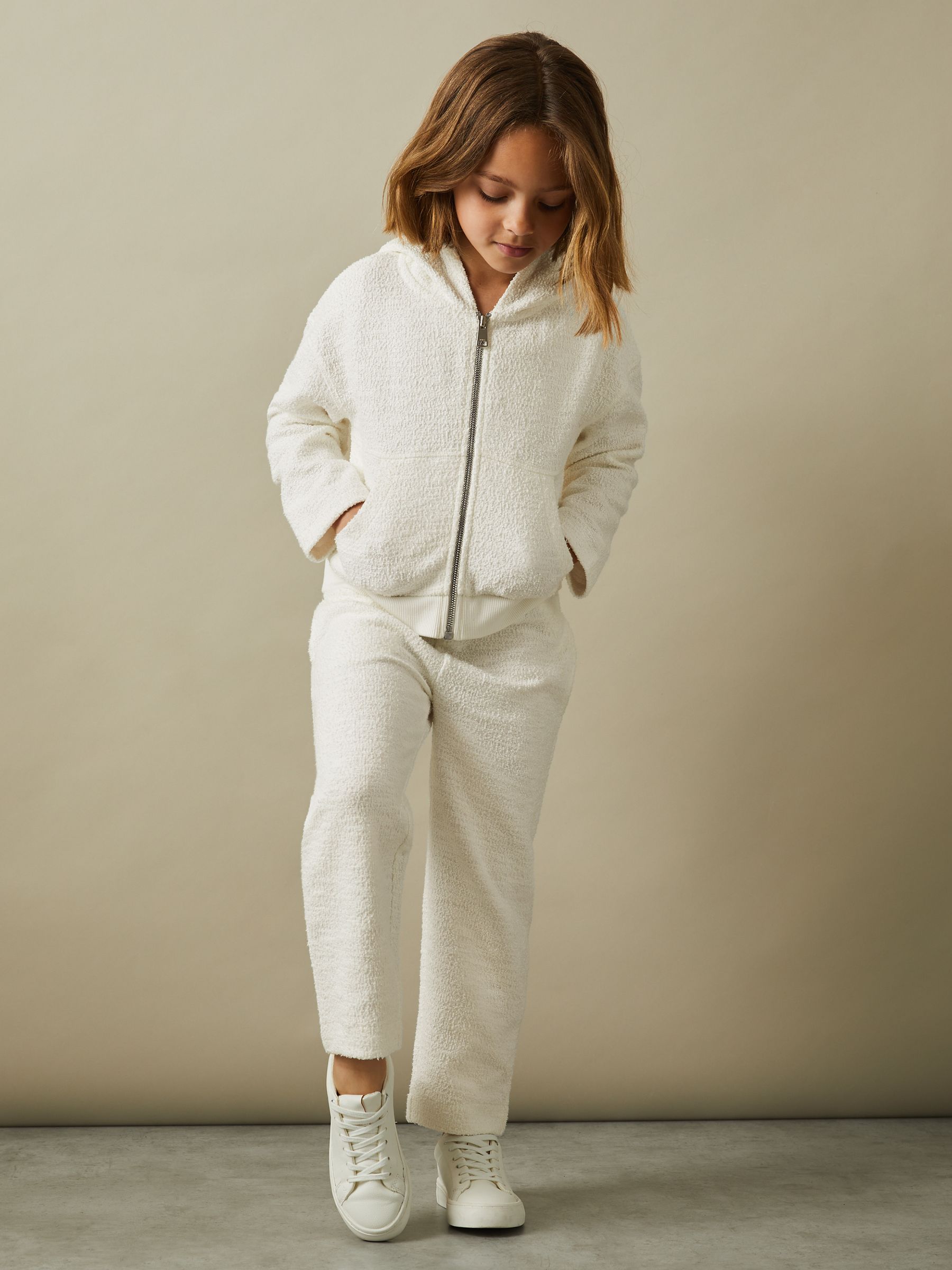 4-9 yrs Cotton Blend Boucle Hoodie and Joggers Set in Cream