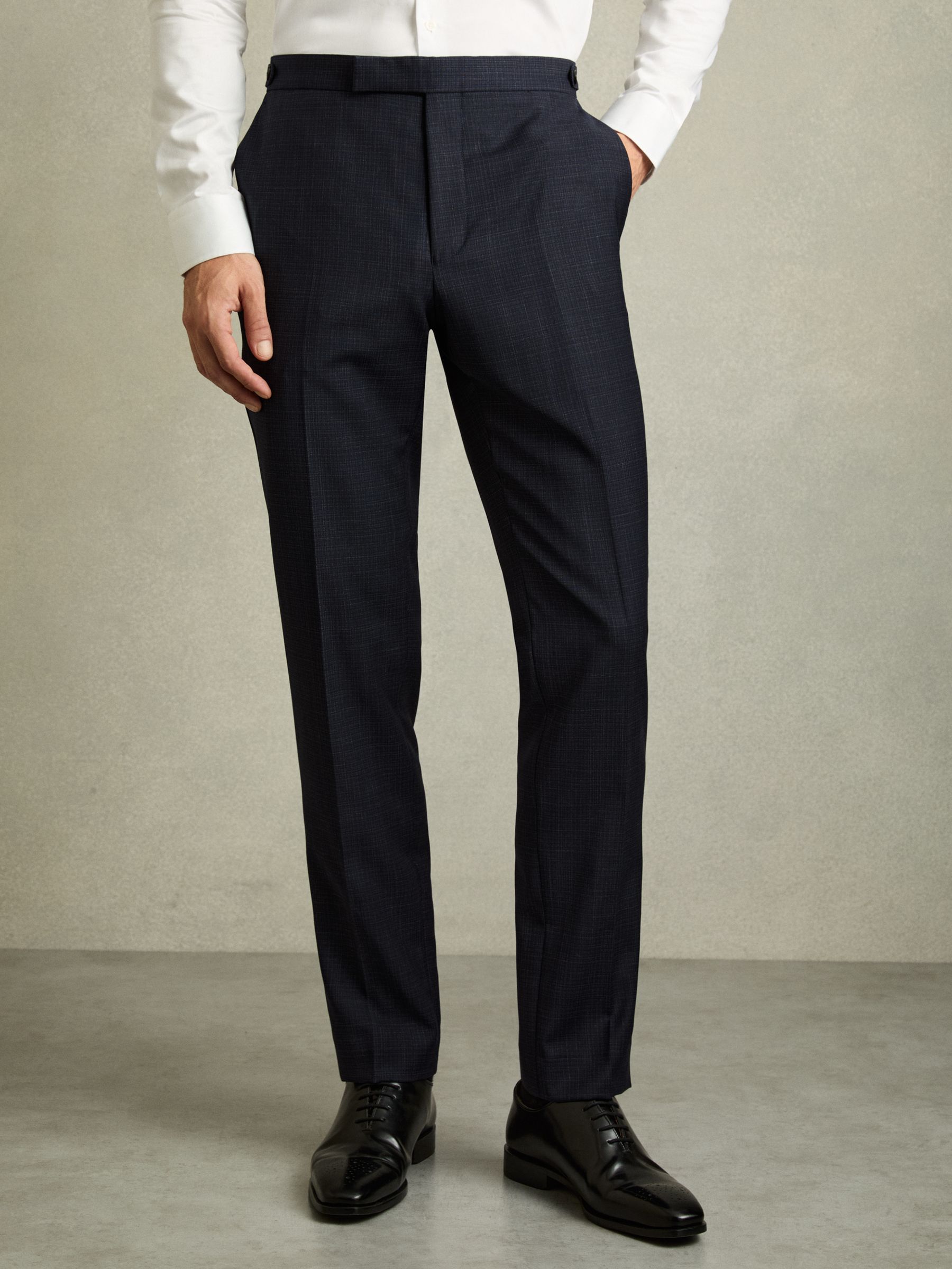 Slim-Fit Wool-Blend Textured Tailored Trousers in Navy