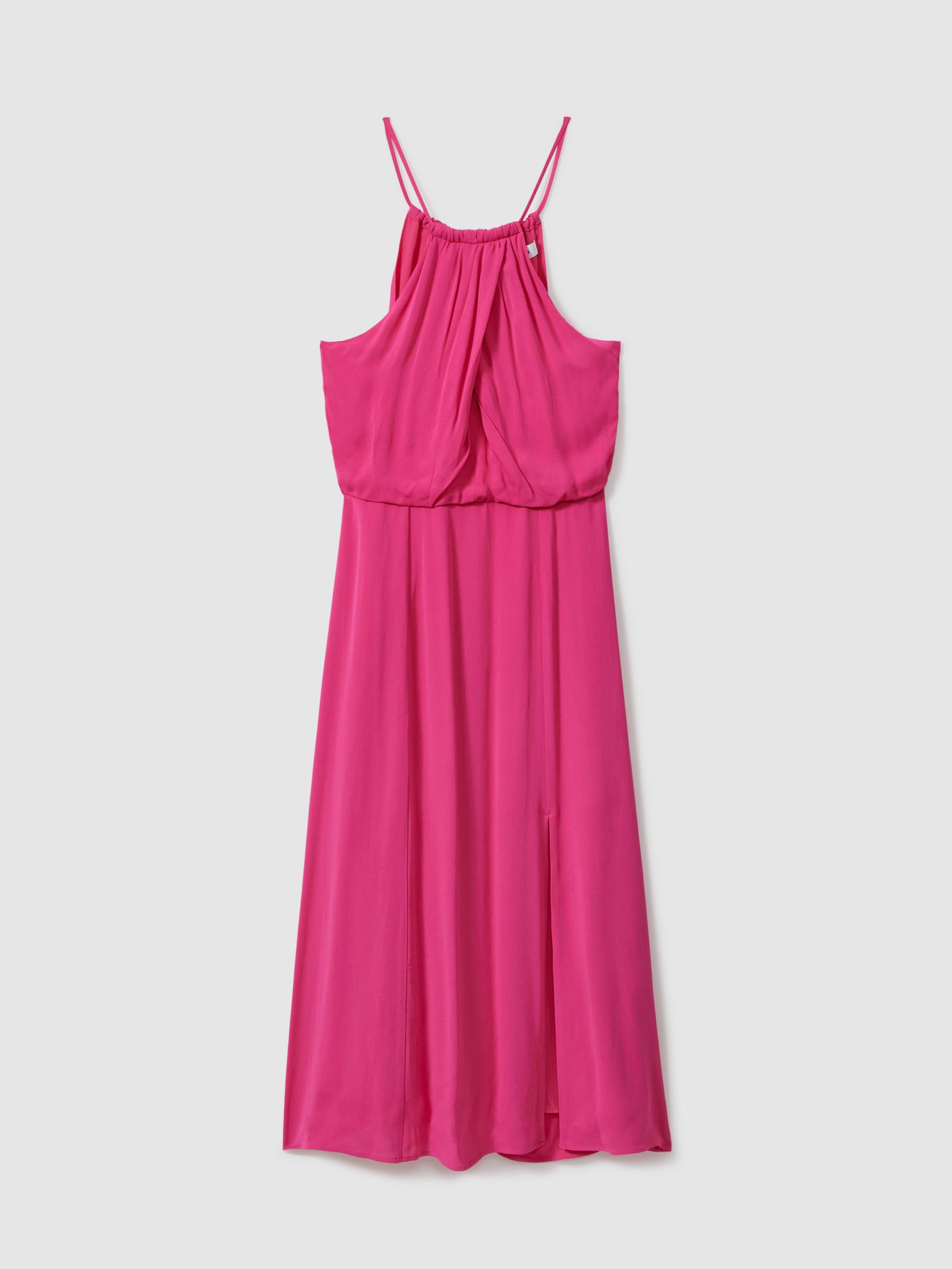 Drape Front Midi Dress in Pink