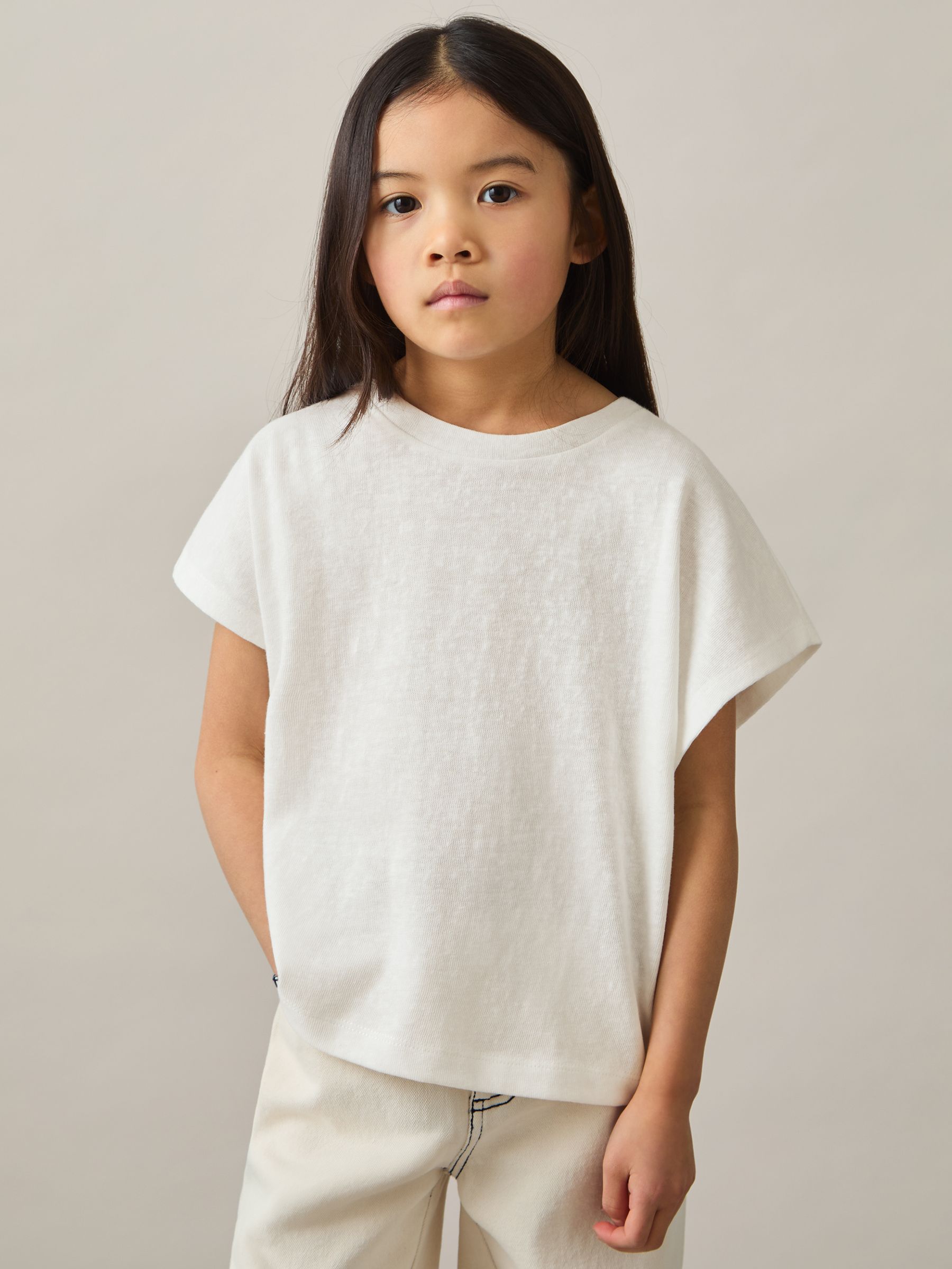 9-13 yrs Oversized Cotton-Blend T-Shirt in Ivory