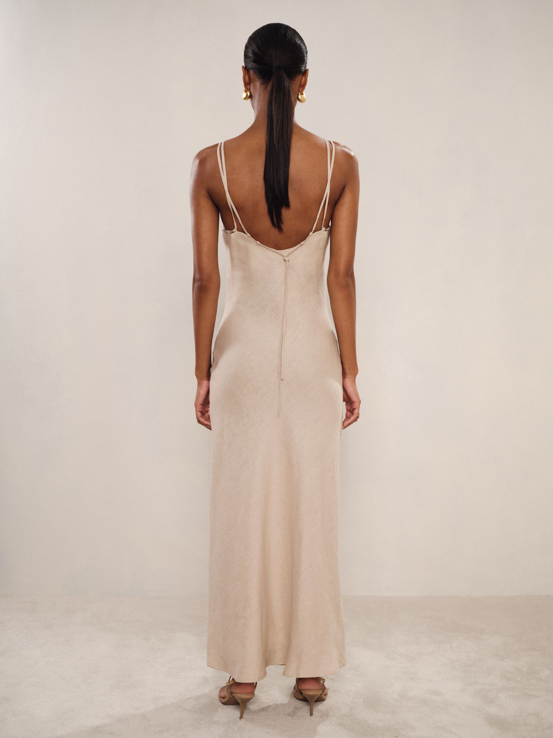 Linen Double-Strap Slip Dress in Neutral