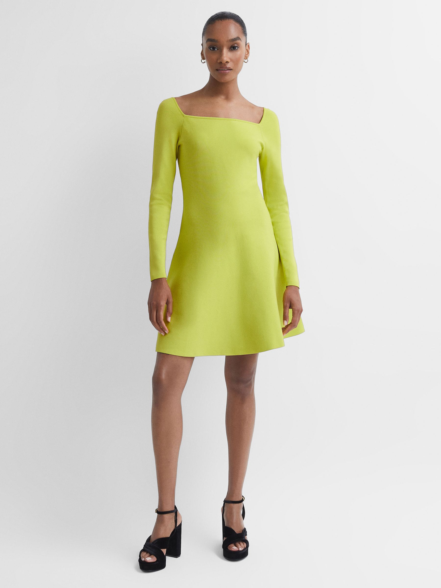 Florere Knitted Skater Mini Dress in Lime