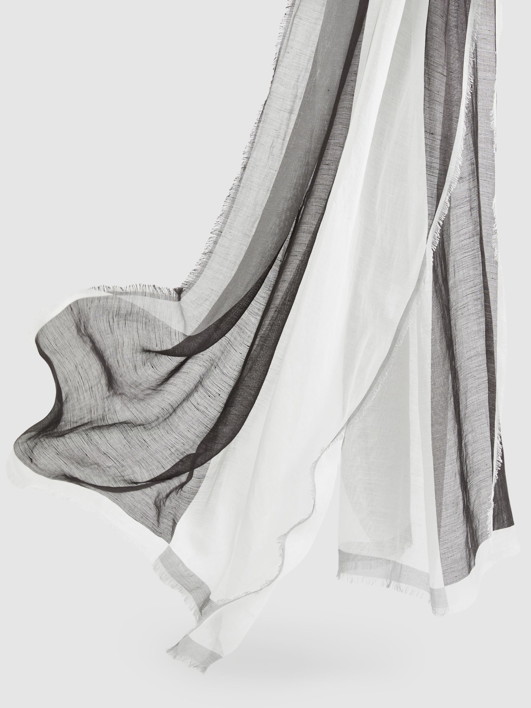 Linen-Blend Printed Scarf in Grey/White