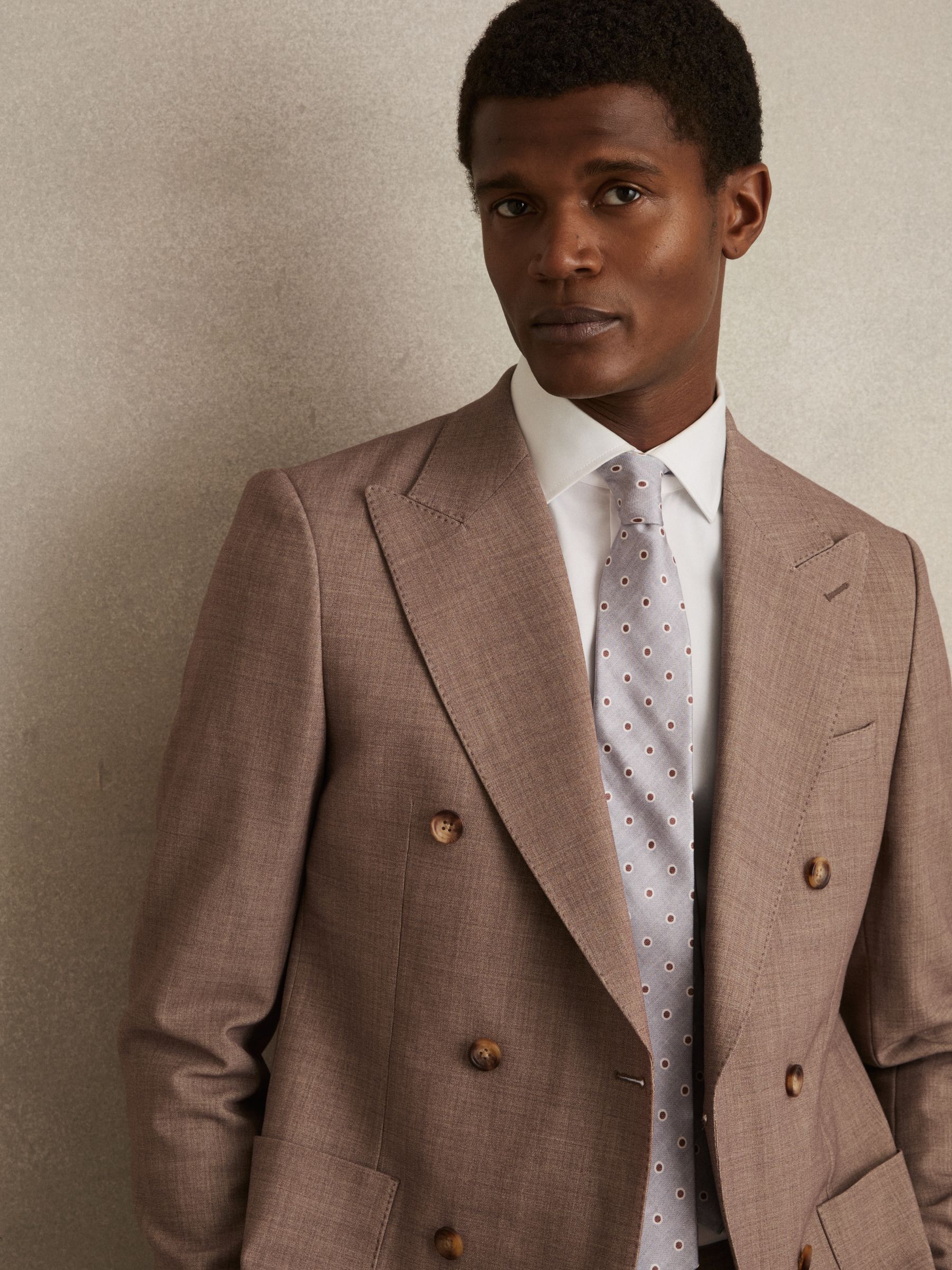 Silk Polka Dot Print Tie in Soft Grey