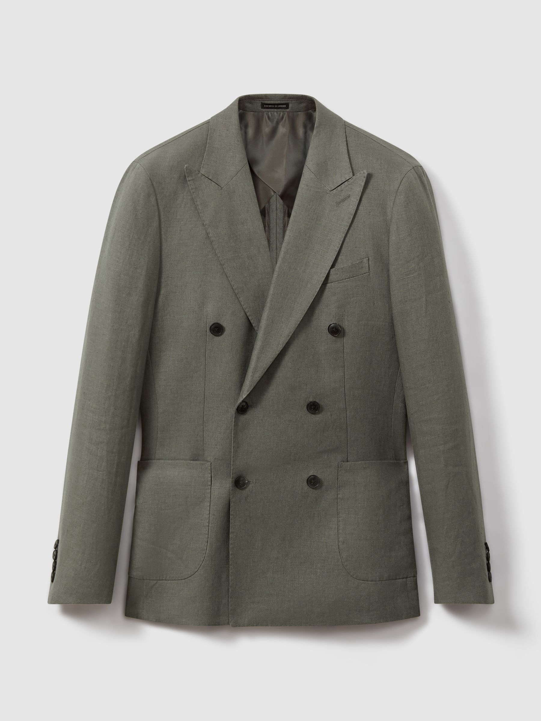Linen Double Breasted Blazer in Dark Sage