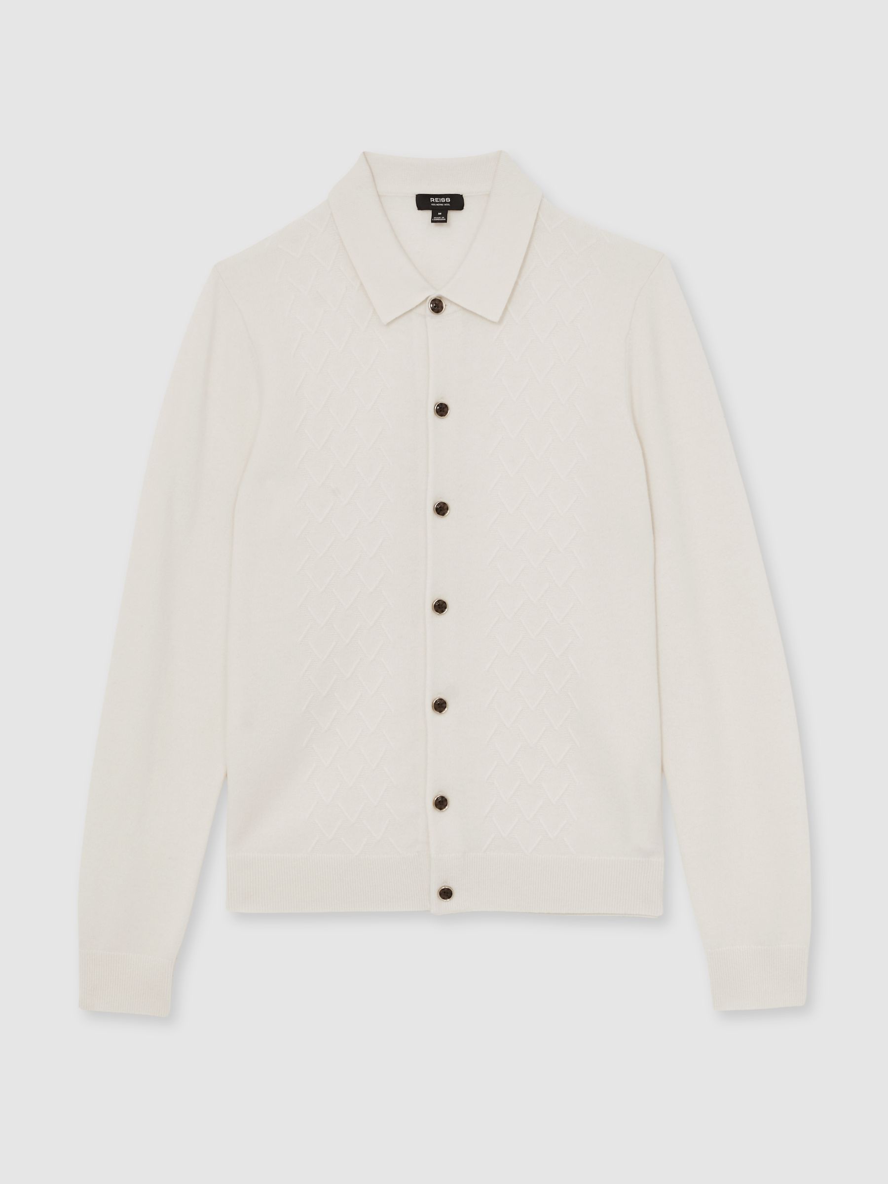 Wool V-Stitch Button-Through Cardigan in Off White