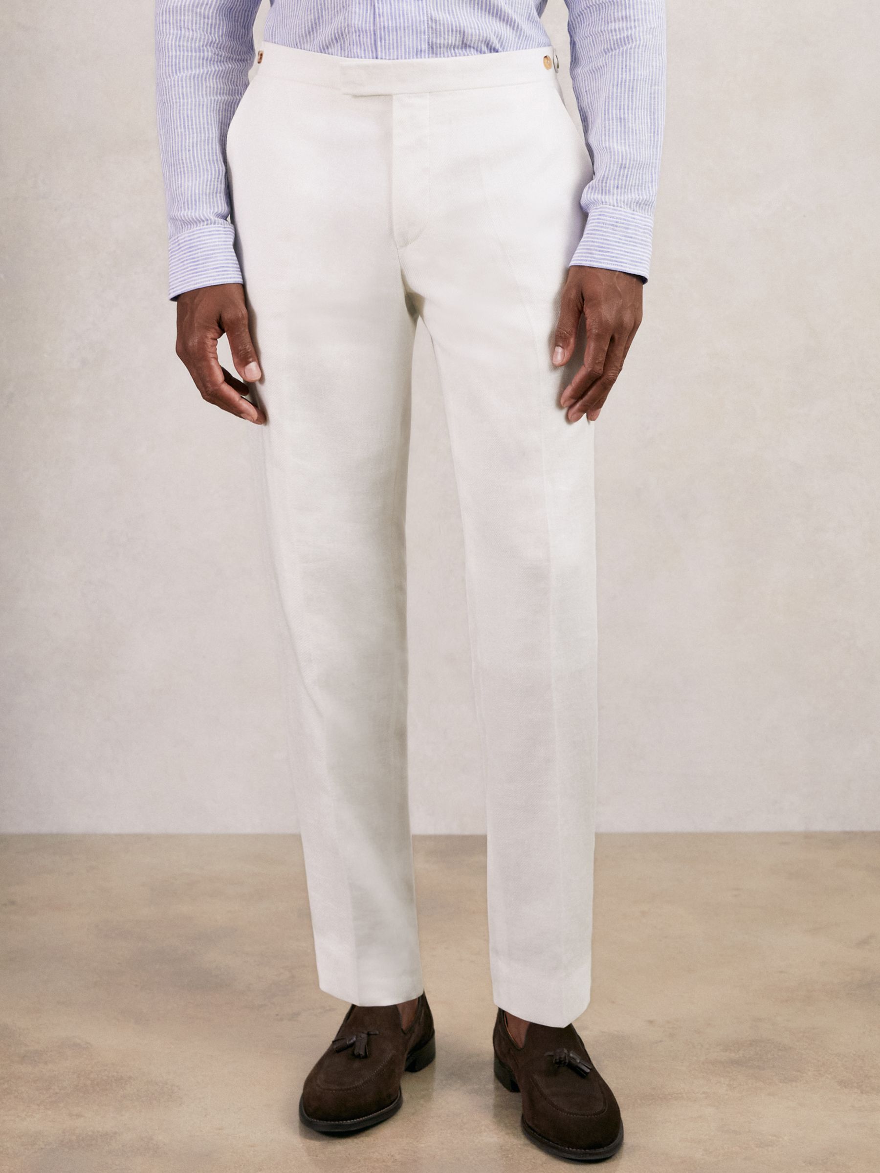 Slim Fit Lyocell Linen Suit Trousers in White