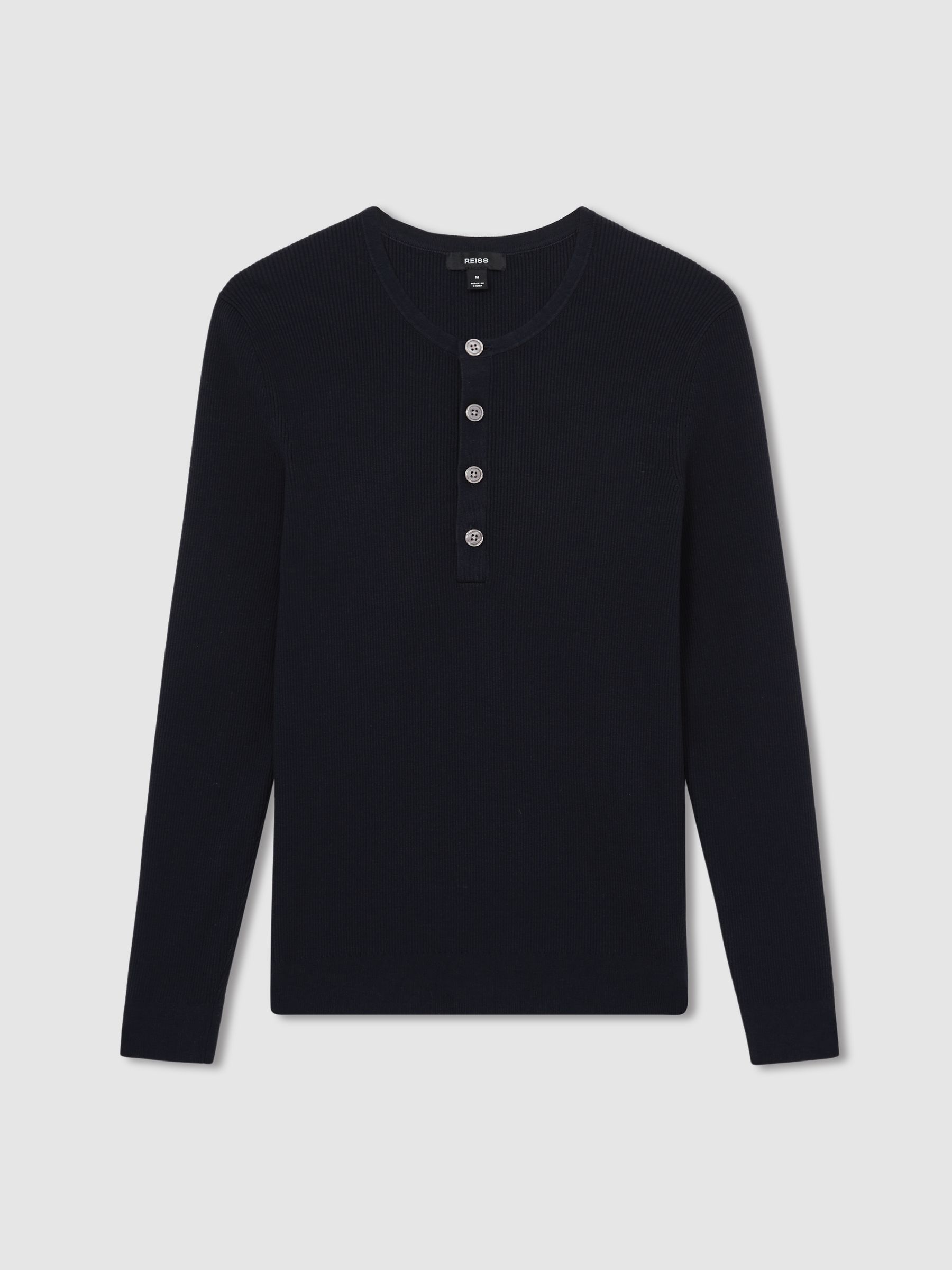 Rib Knit Henley Jumper in Navy