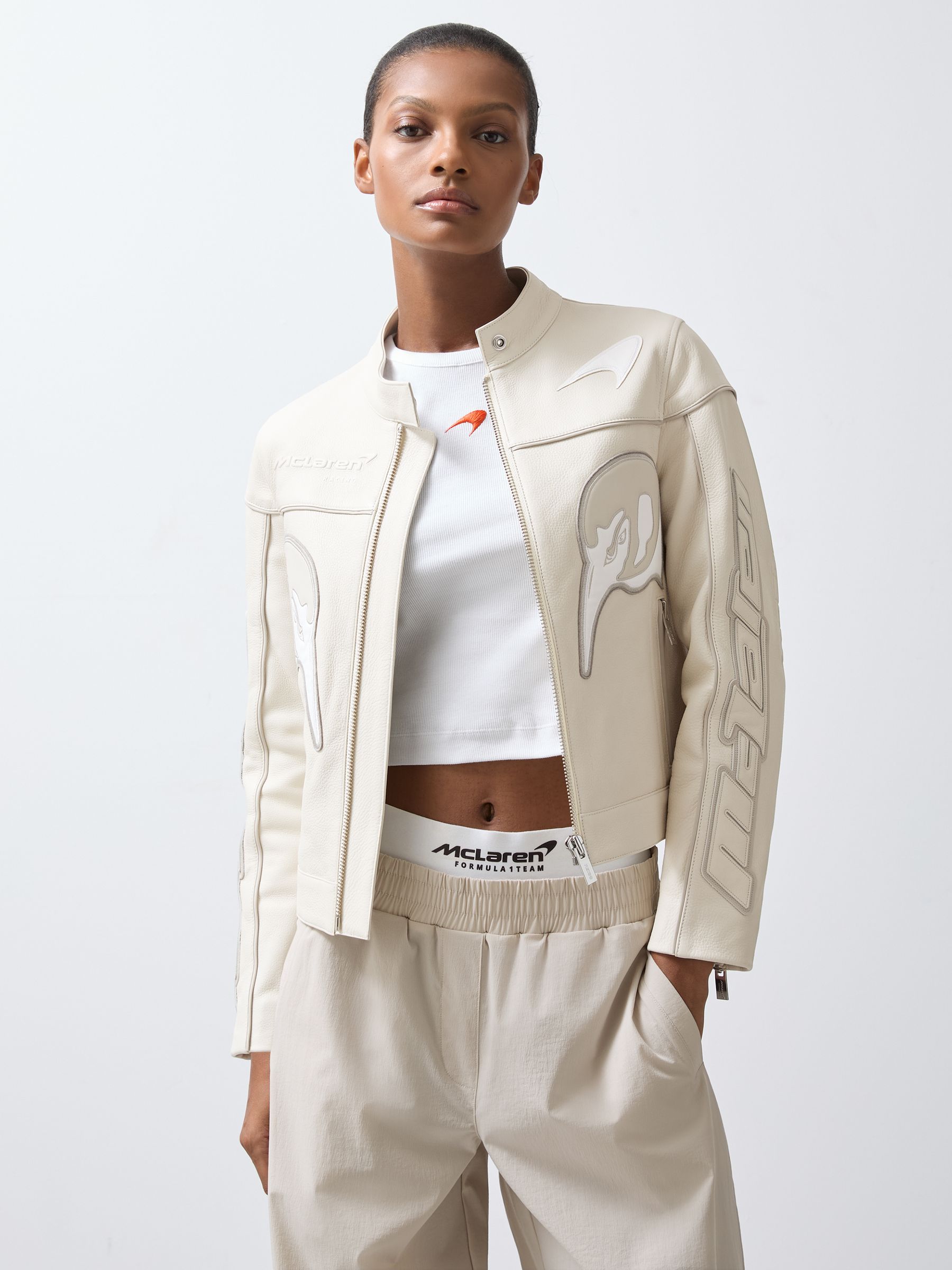 McLaren F1 Team Leather Biker Jacket in Off White
