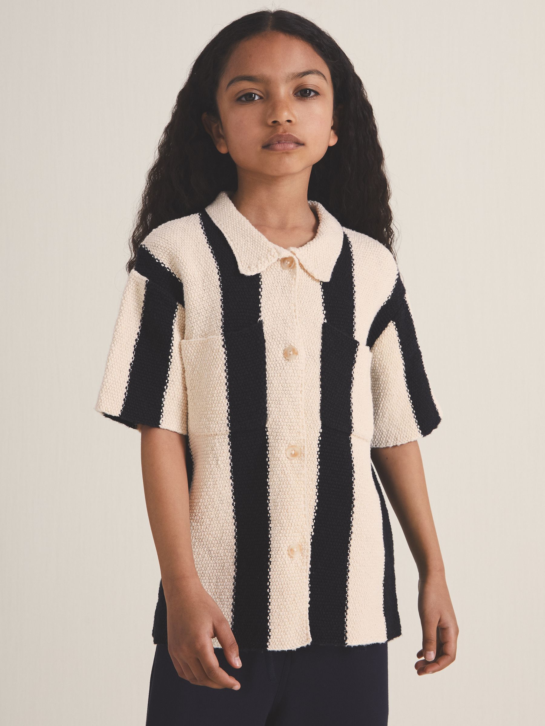 4-9 yrs Reiss | Les 100 Ciels Stripe Knit Shirt in Black
