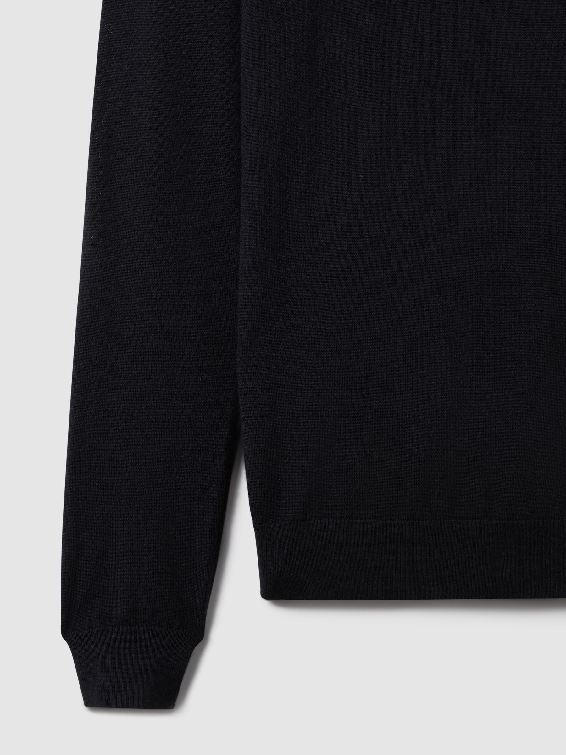 Slim Fit Merino Wool Roll Neck Jumper in Navy