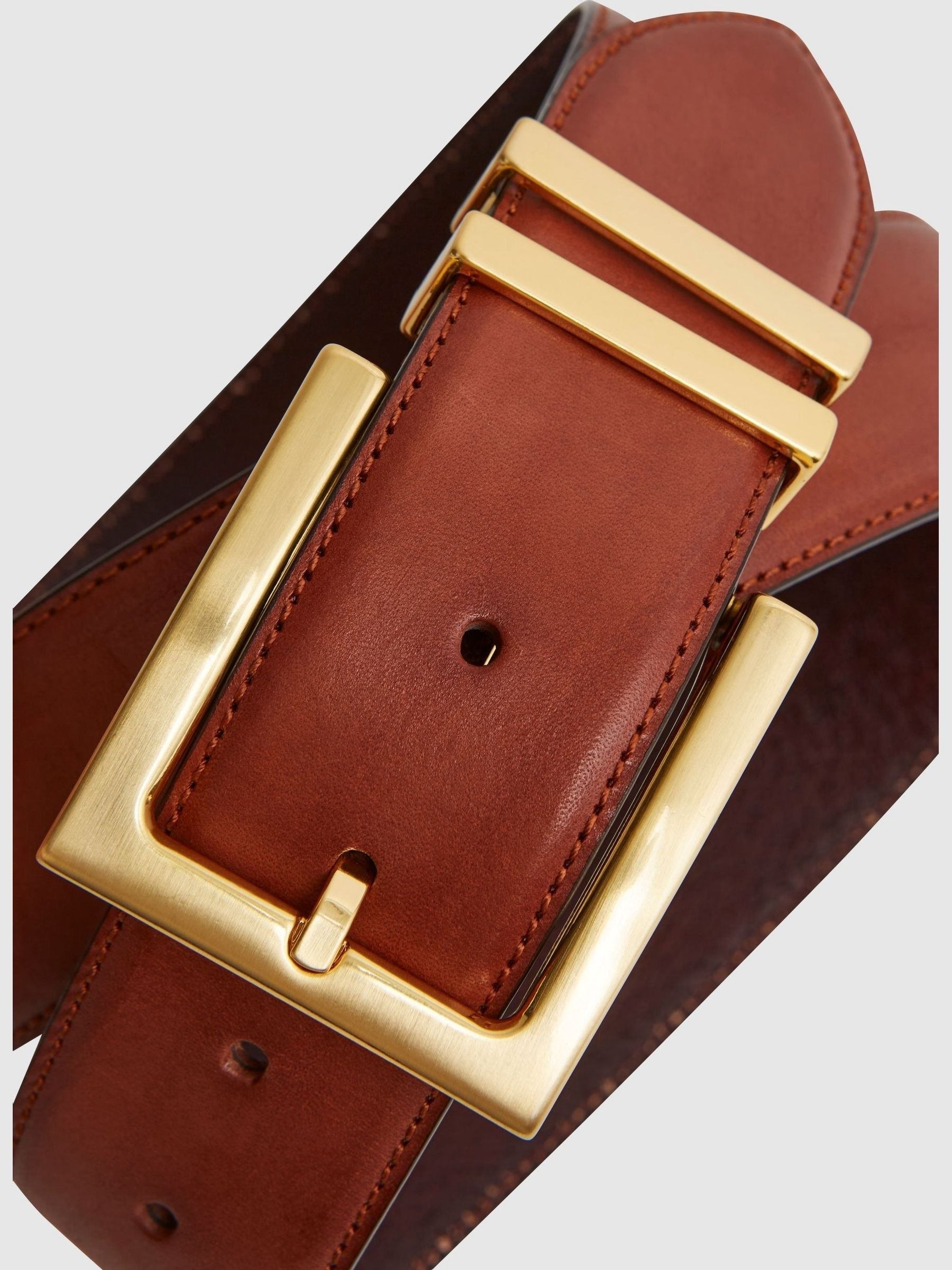 Leather Square Buckle Belt in Tan