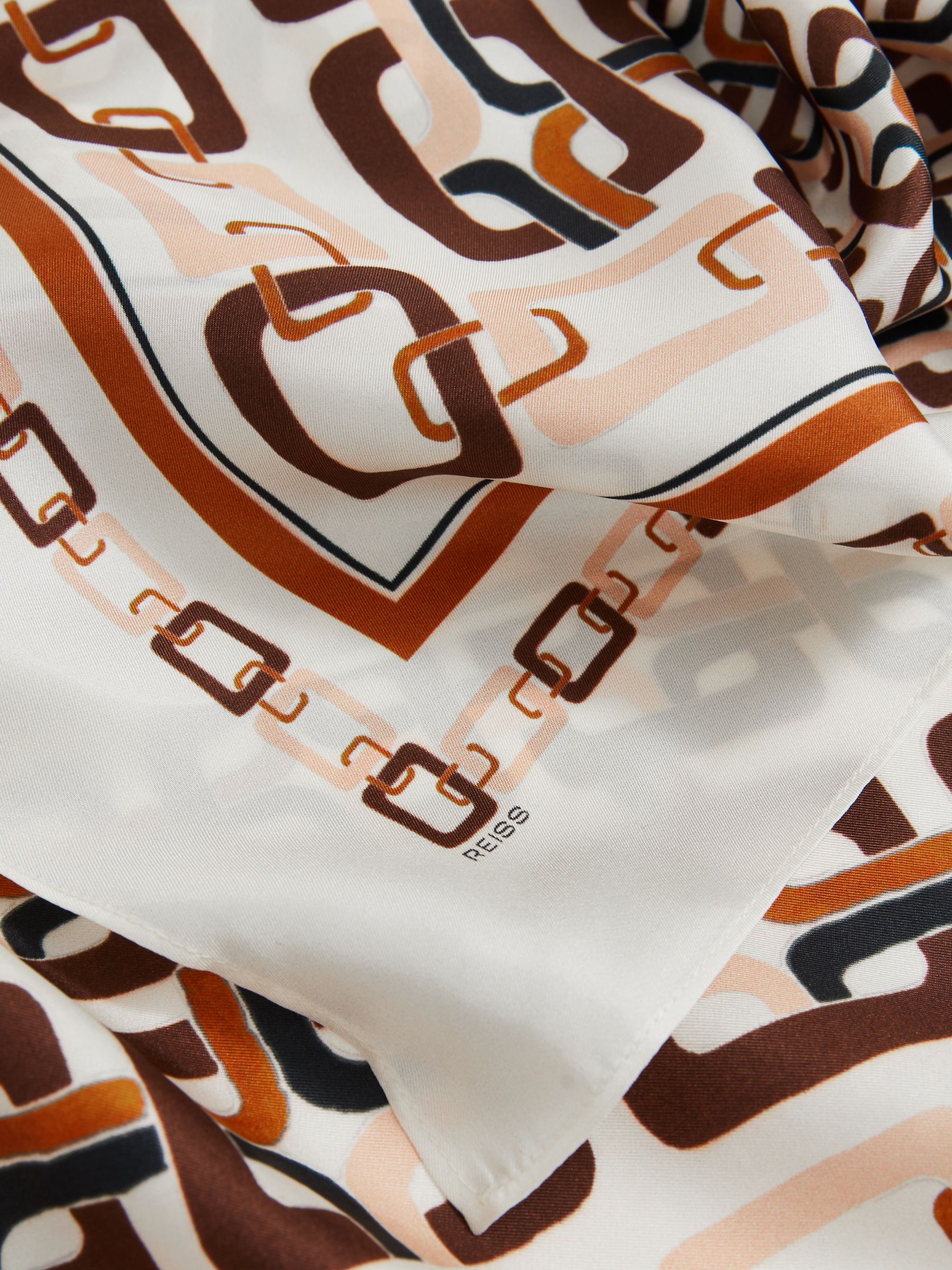 Silk Chain-Print Scarf in Taupe