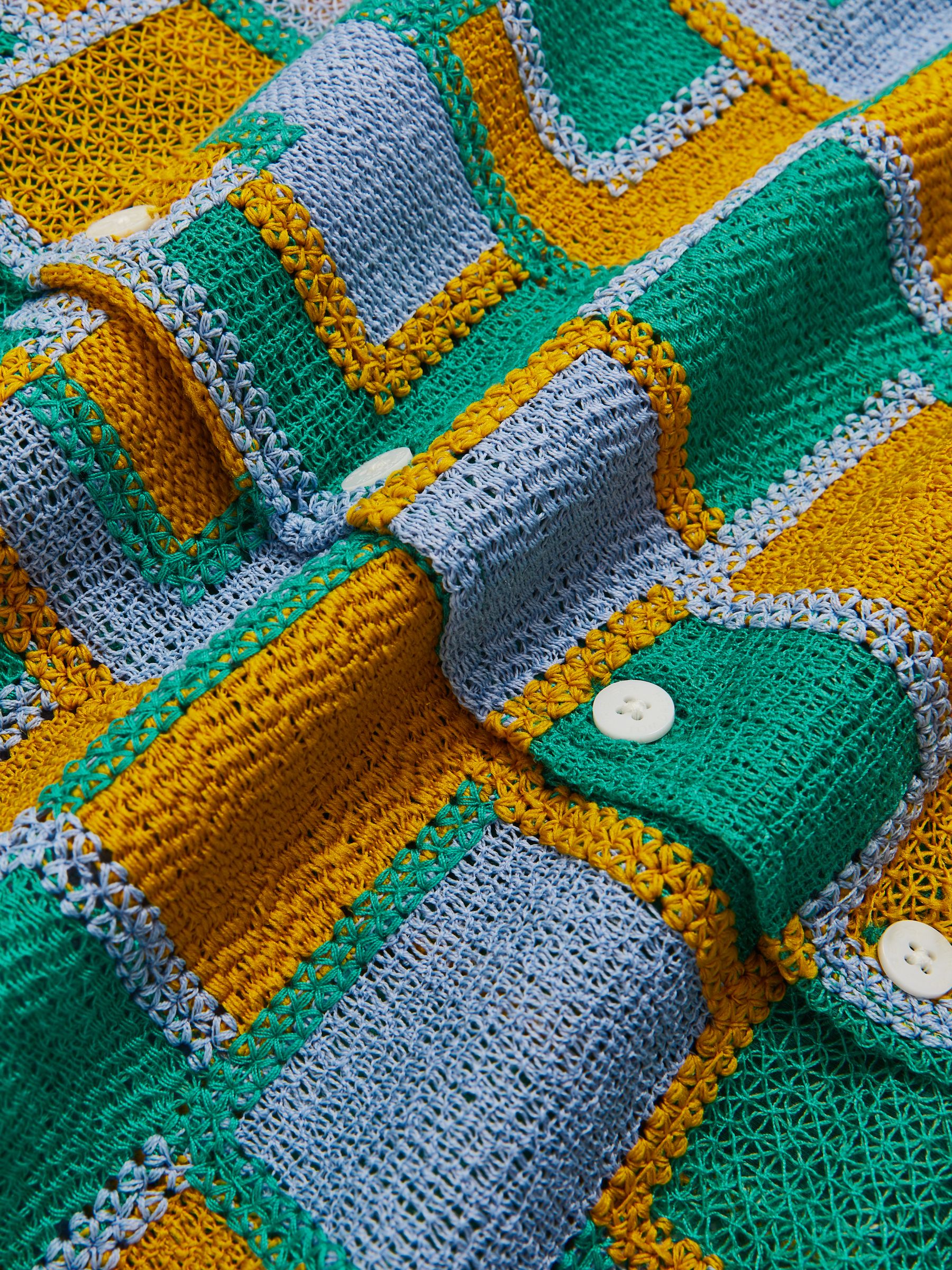 Reiss | Tom Daley Tile Crochet Shirt in Yellow/Green/Blue Multi