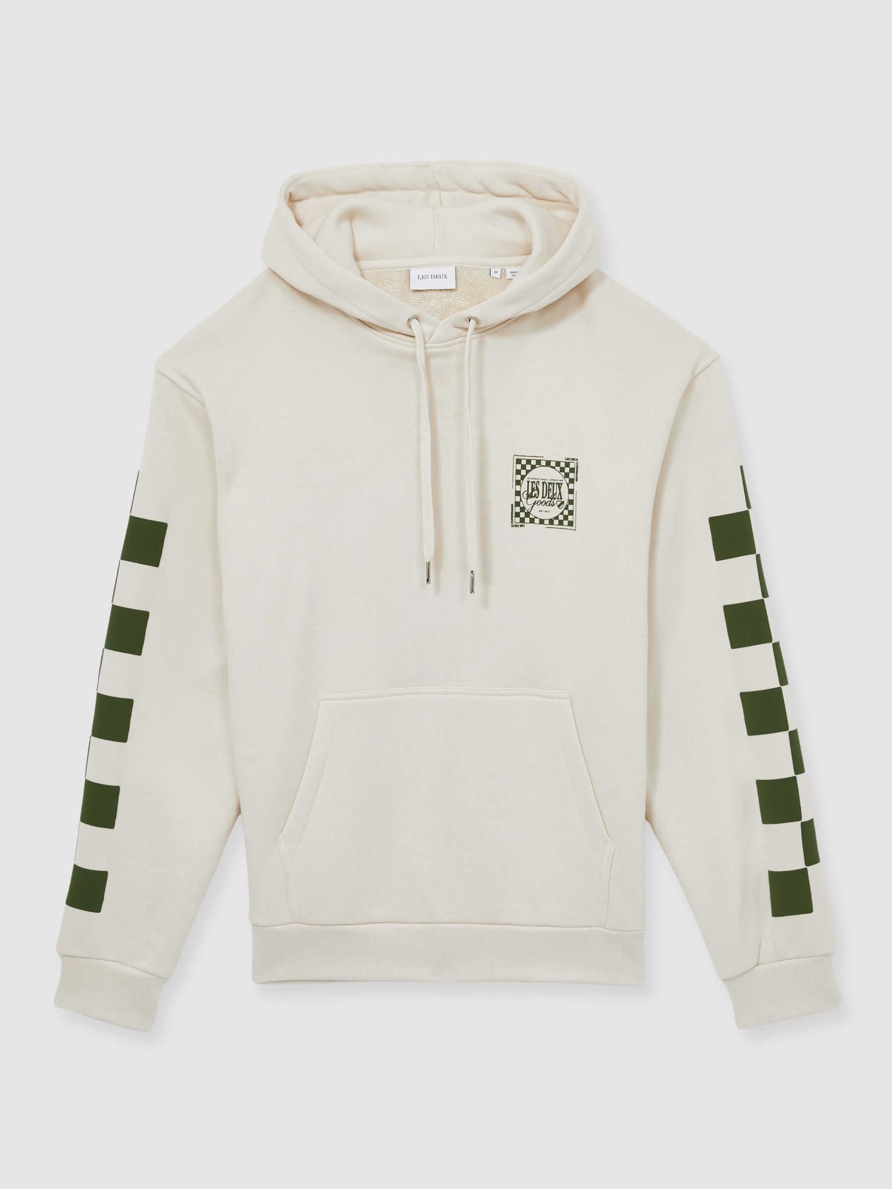Les Deux 100% Cotton Goods Print Hoodie in Ivory/Green