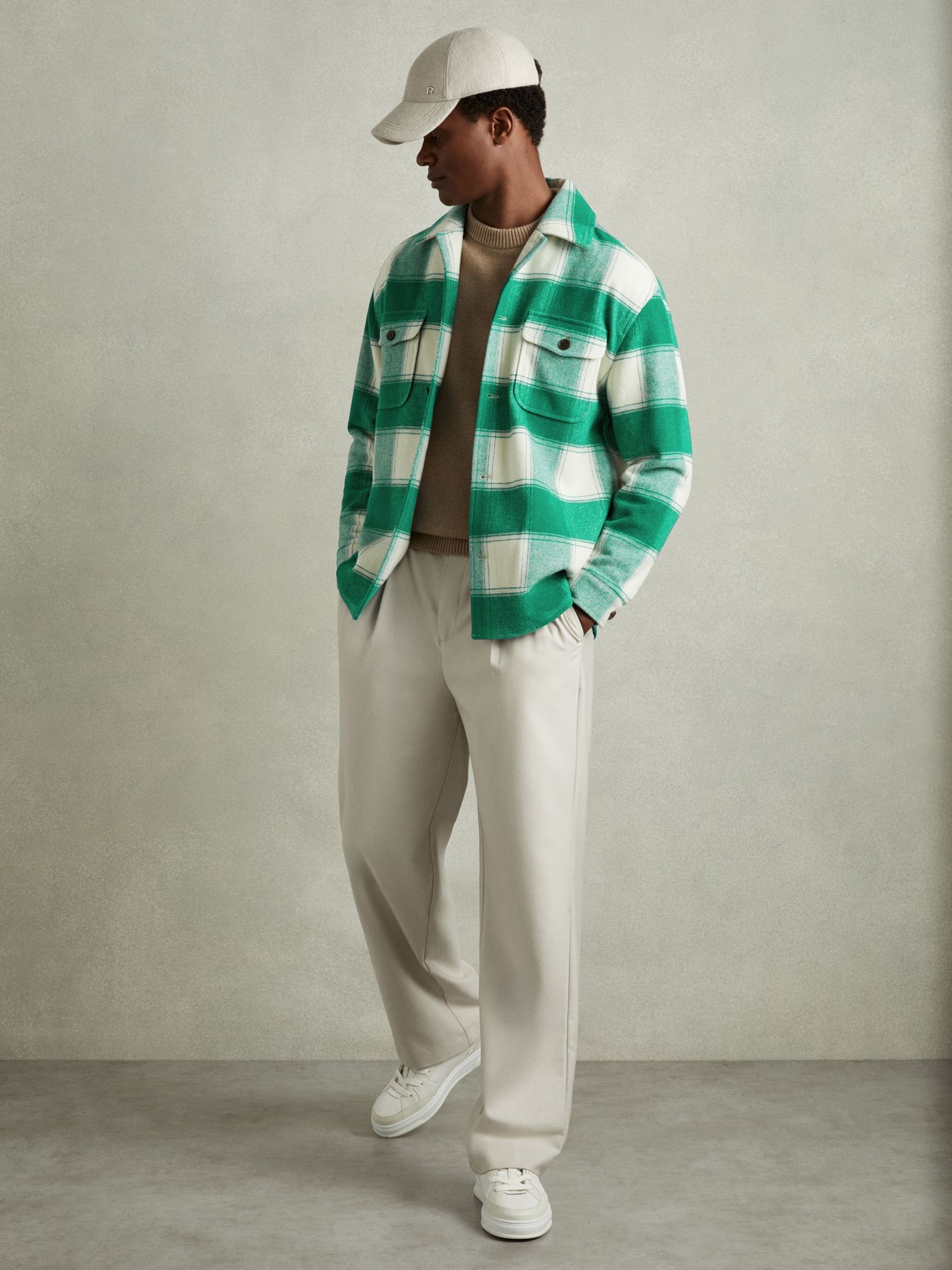 Wool Blend checked Overshirt in Green