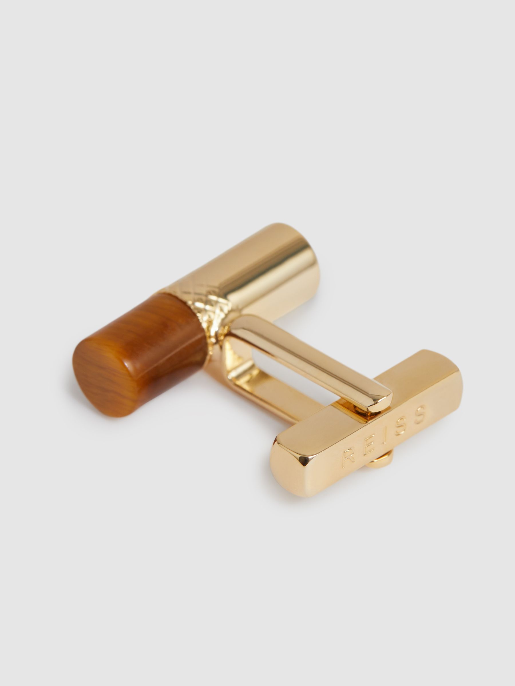 Stone Insert Barrel Cufflinks in Gold/Tortoiseshell