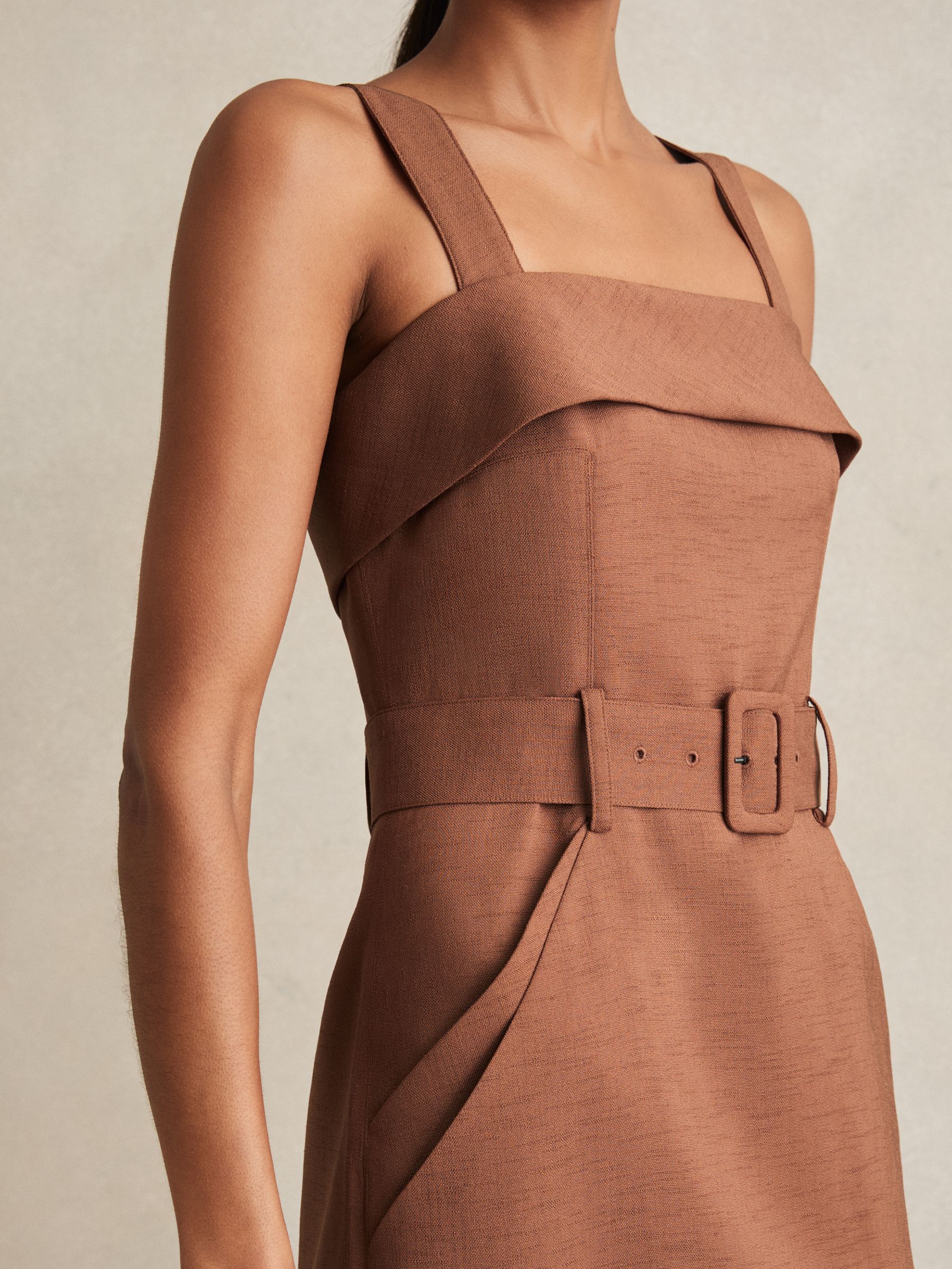 Belted Mini Dress in Brown