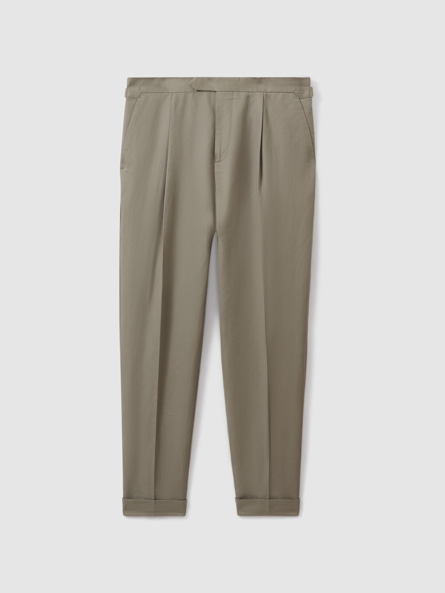 Relaxed Cropped Trousers with Turned-Up Hems in Light Khaki