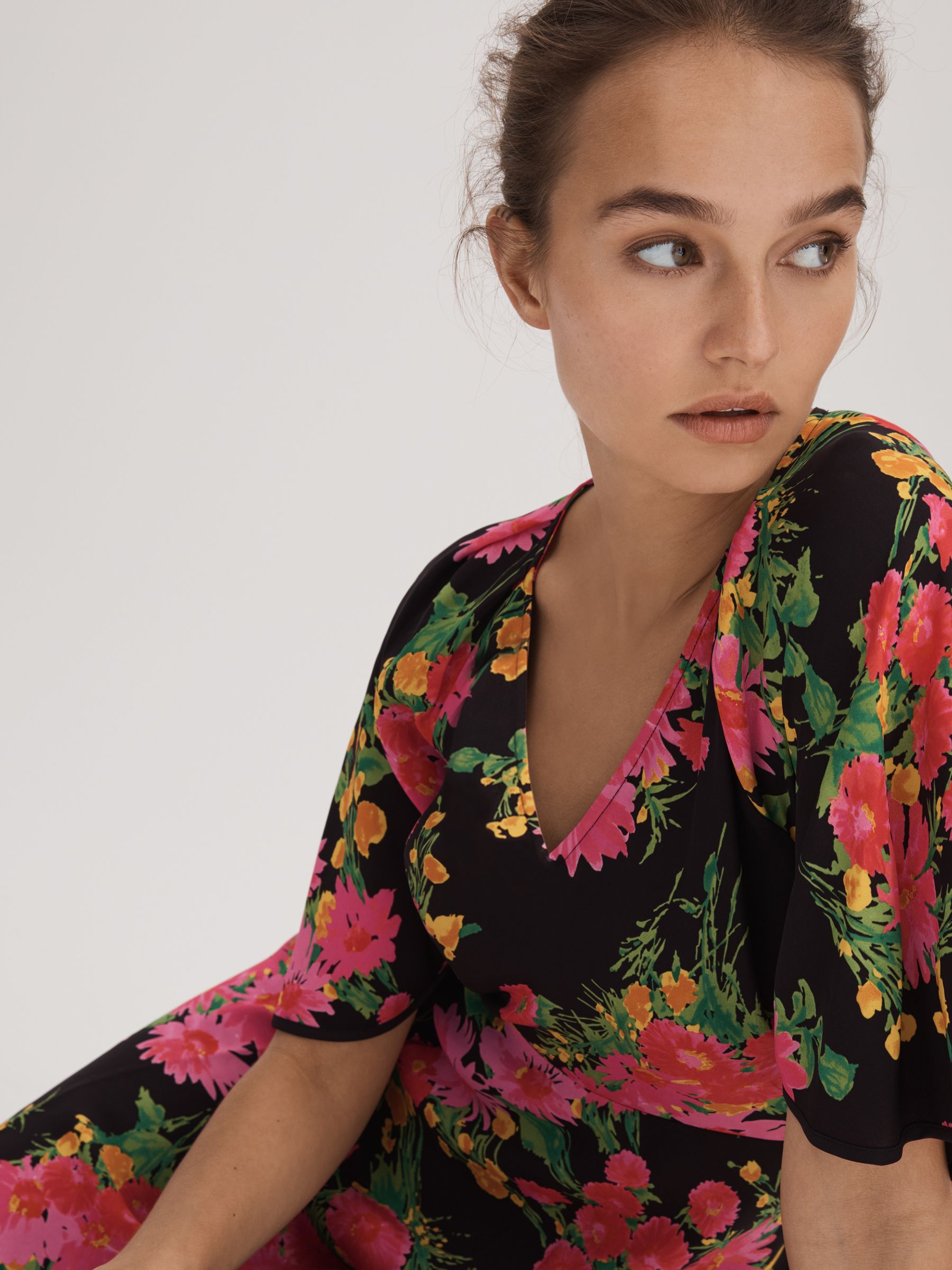 Florere Printed Cape Sleeve Mini Dress in Pink/Black