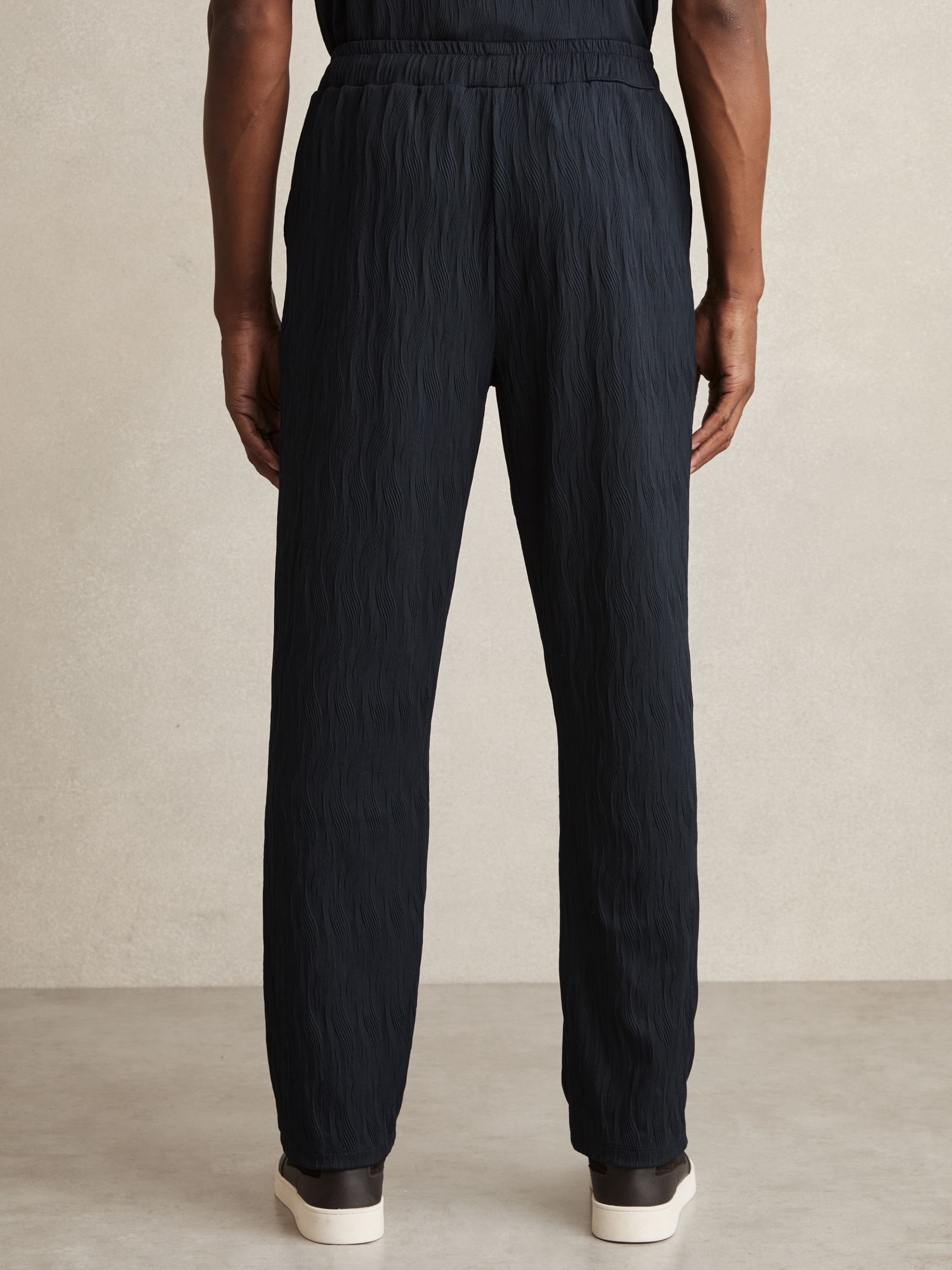 Wave-Jacquard Drawstring Trousers in Navy