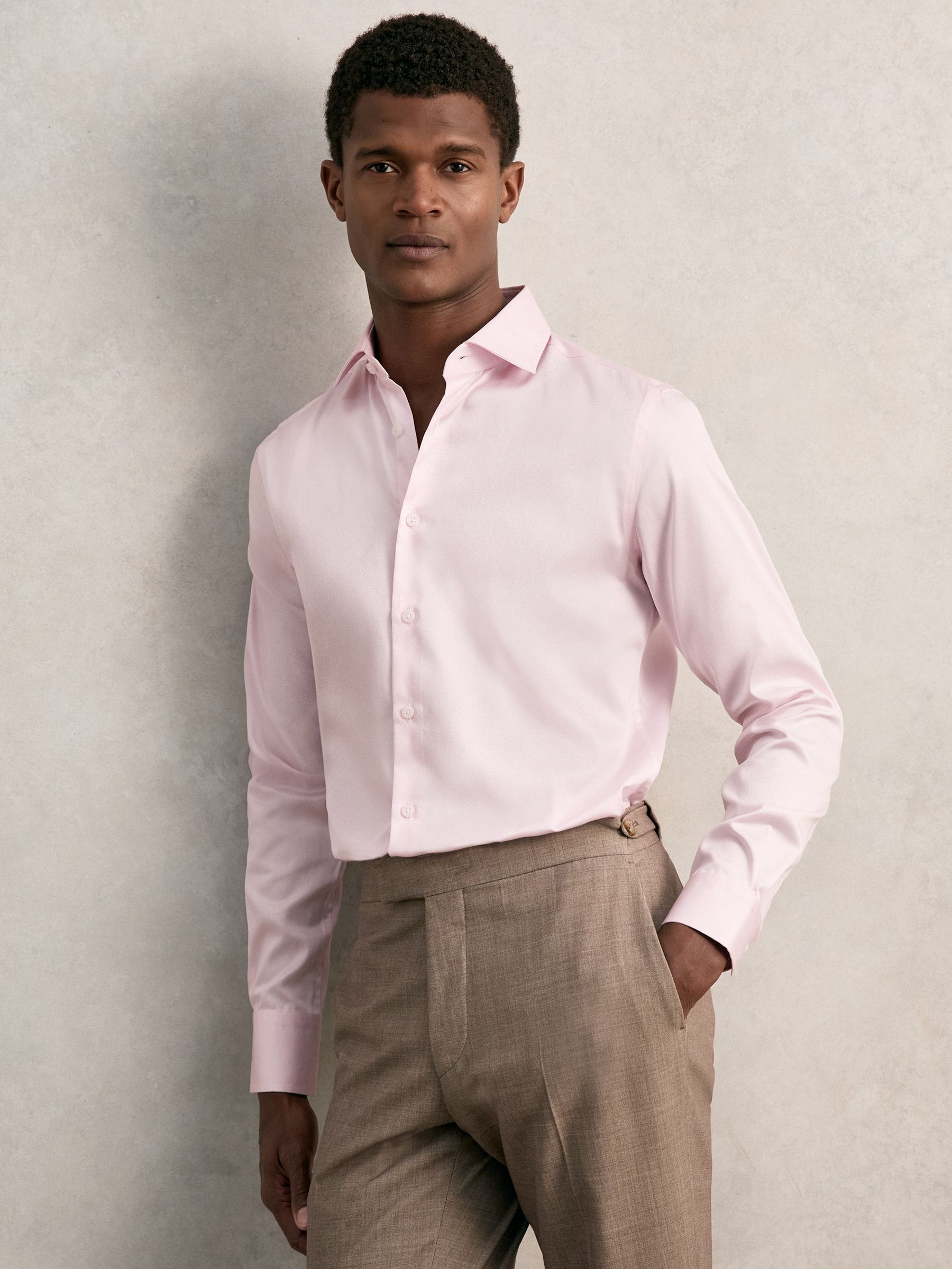 Regular Fit Cotton Sateen Shirt in Pink