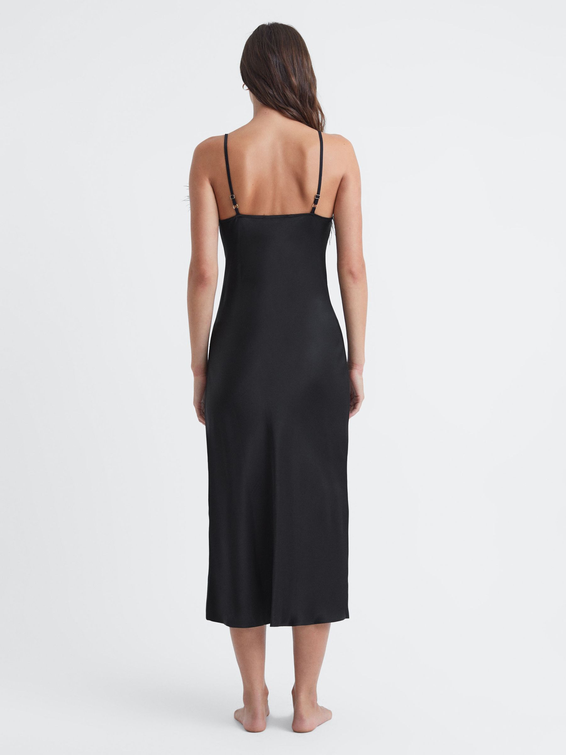 Sleeper Feather Midi Slip Dress in Black
