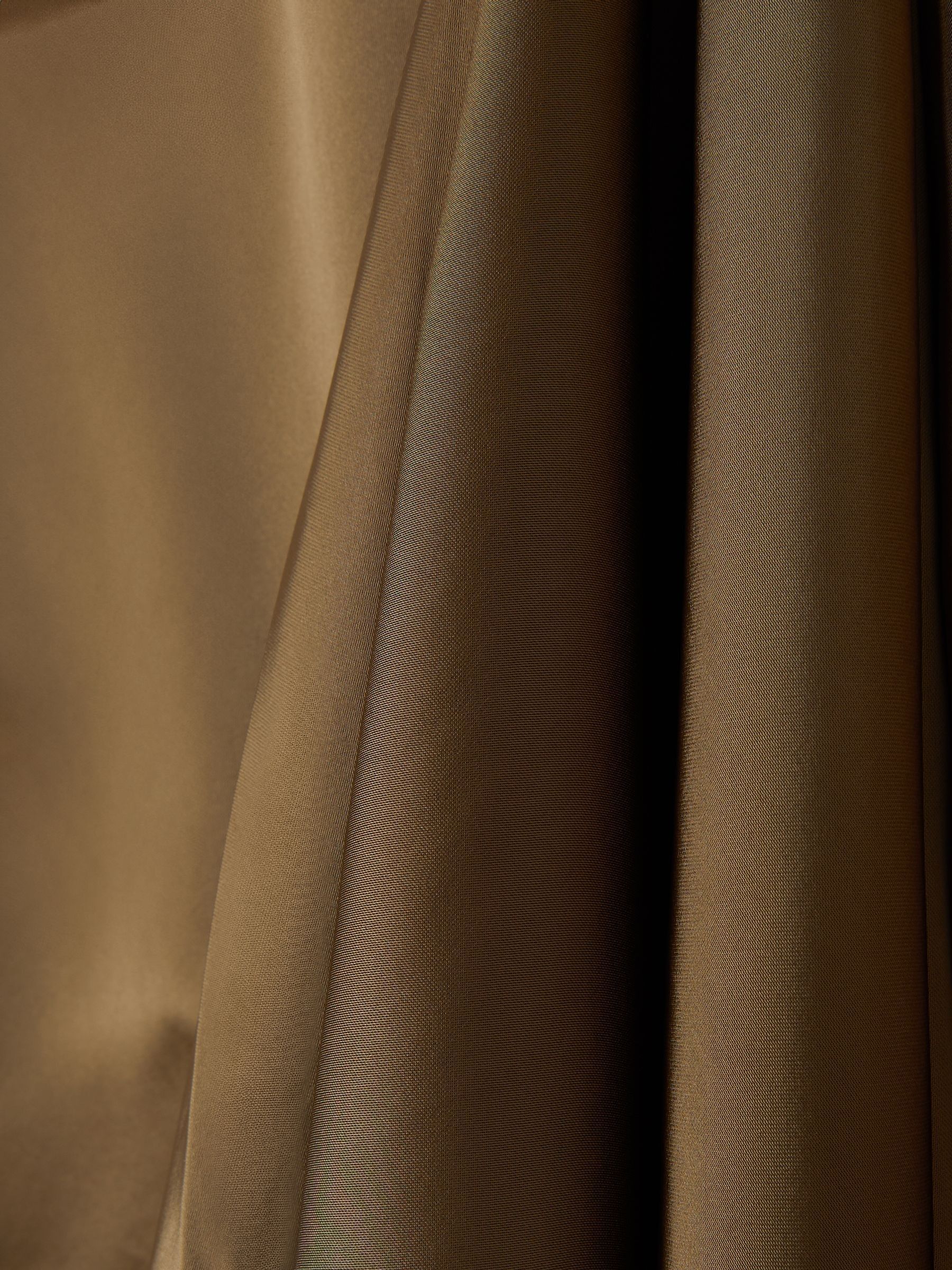 Satin Short-Sleeve Midi Dress in Khaki