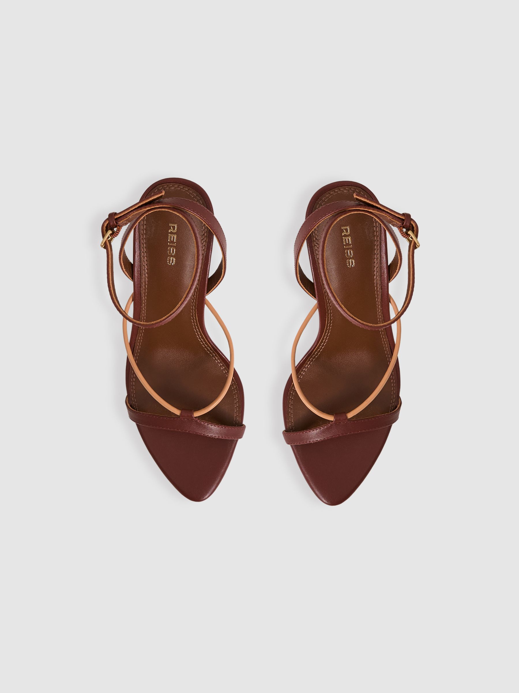 Leather Strappy Heeled Sandals in Tan