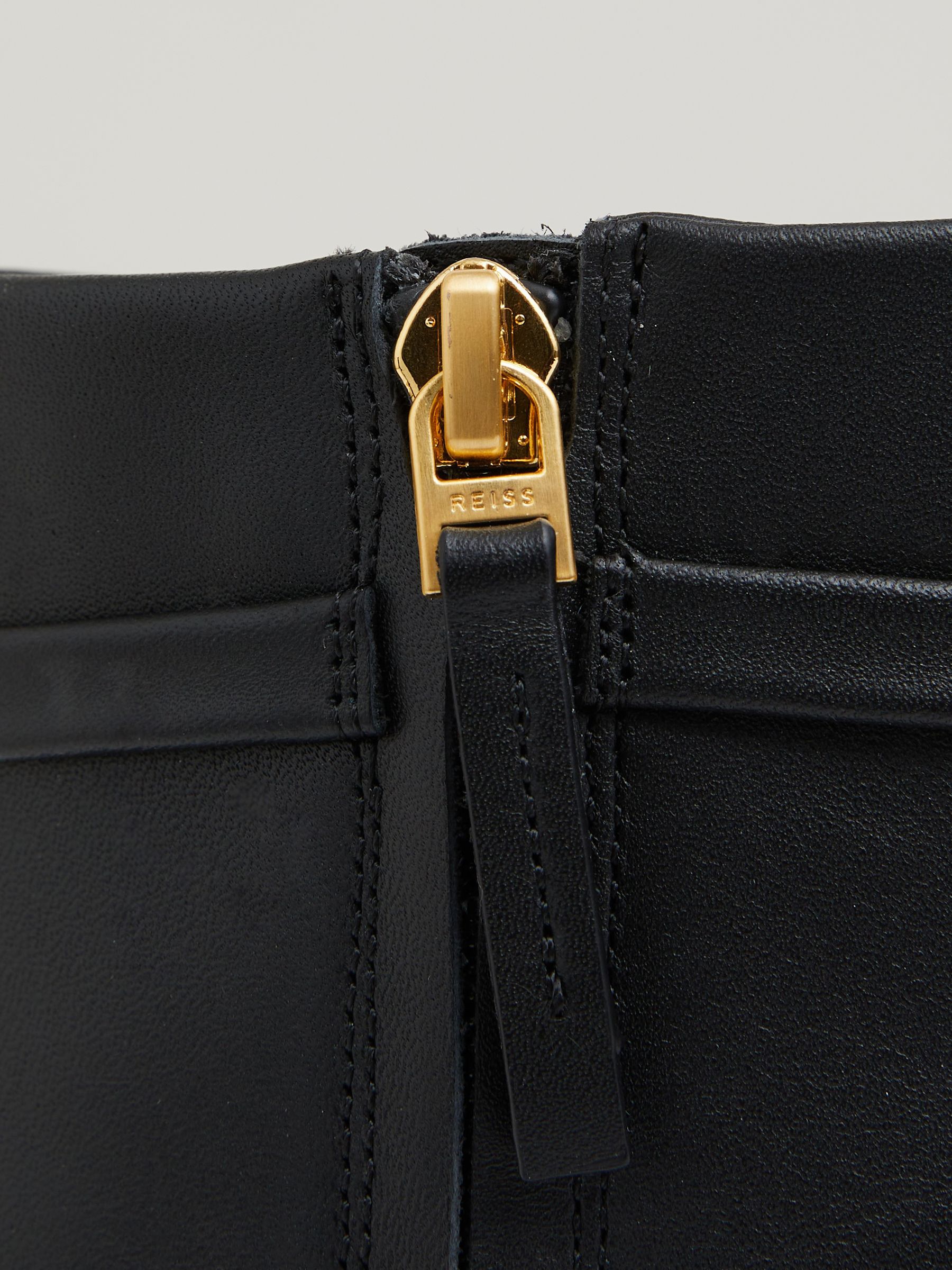 Leather Chain Embellished Ankle Boots in Black