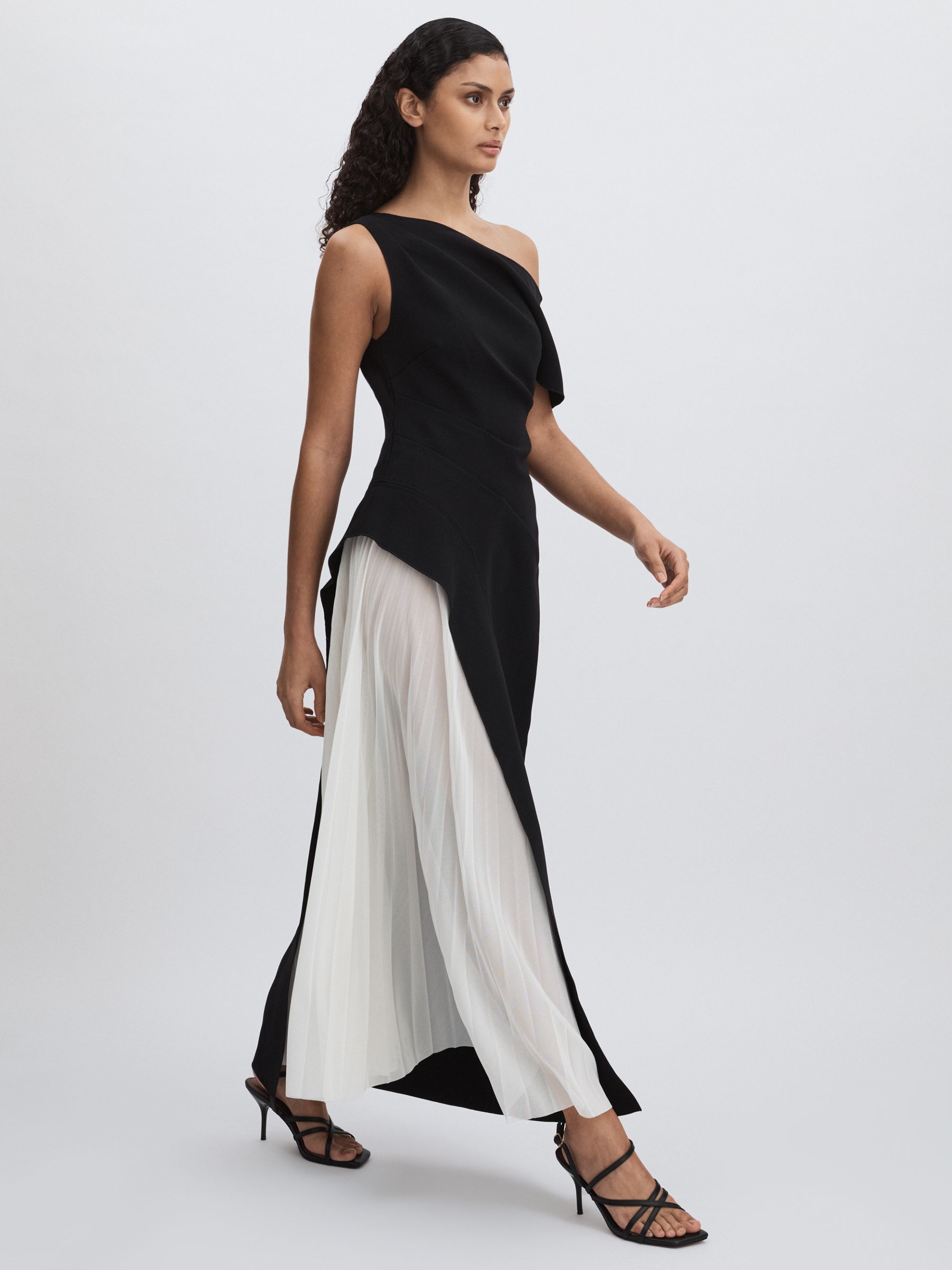 Sudden Midi Dress with Contrast Skirt in Black/Cream