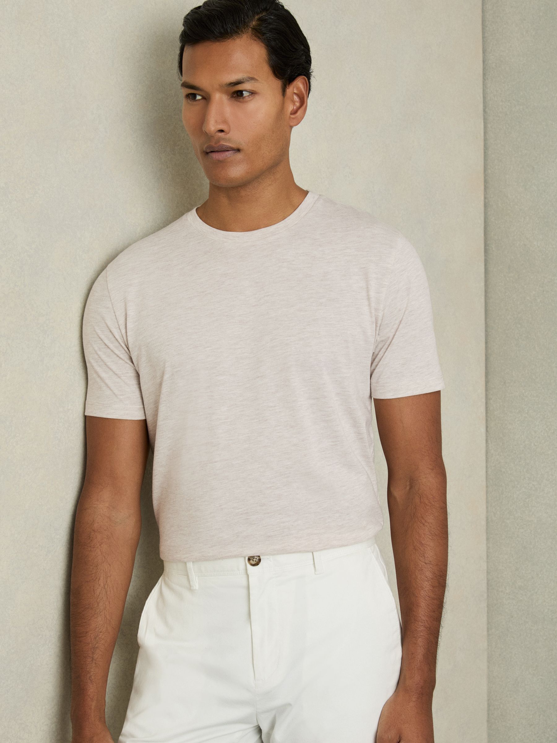 Cotton Crew Neck T-Shirt in Wheat Melange