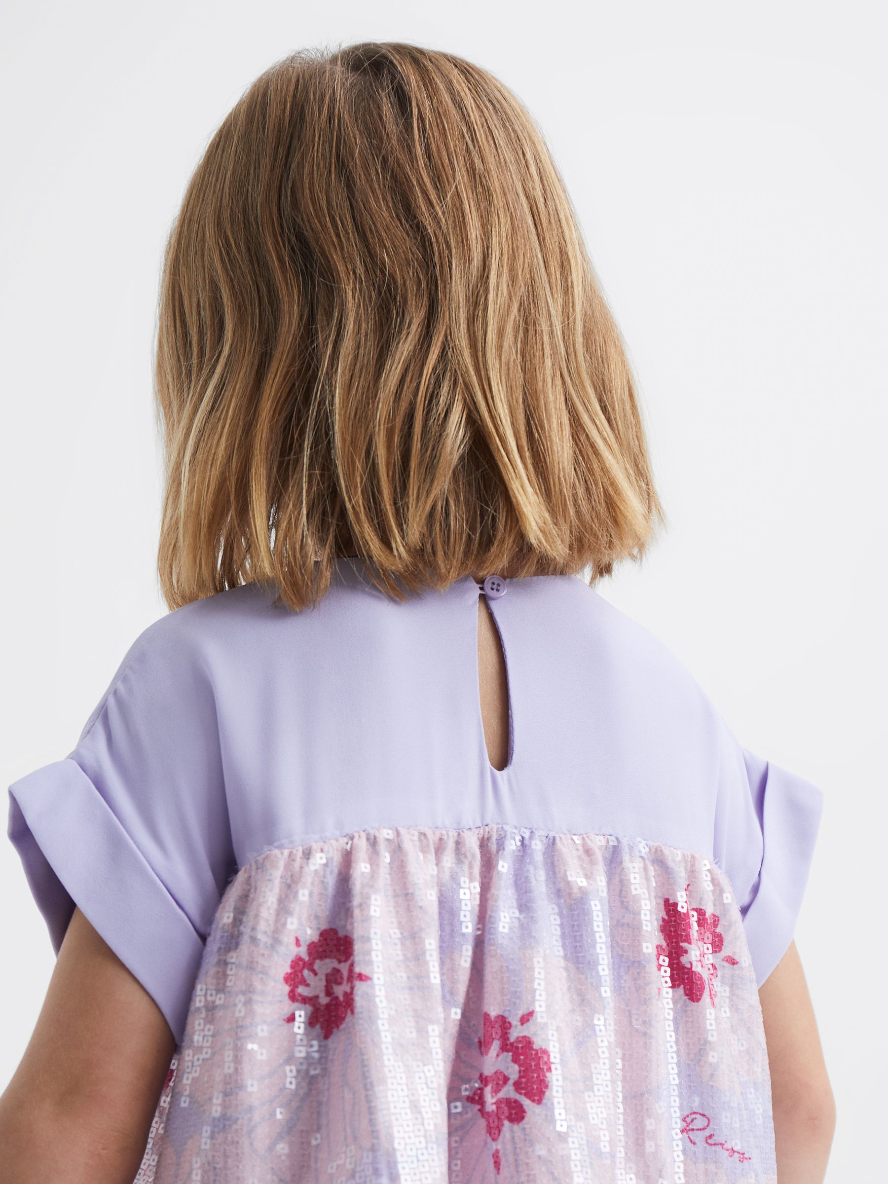 Sequin Print Tiered Dress in Lilac