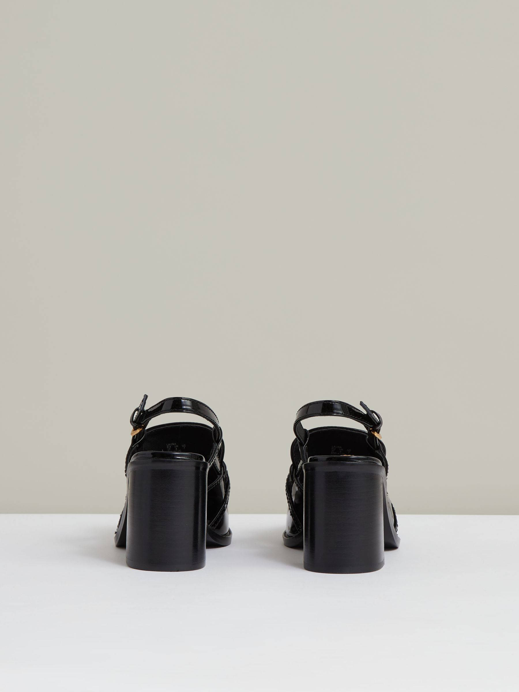 Patent Leather Slingback Heeled Loafers in Black