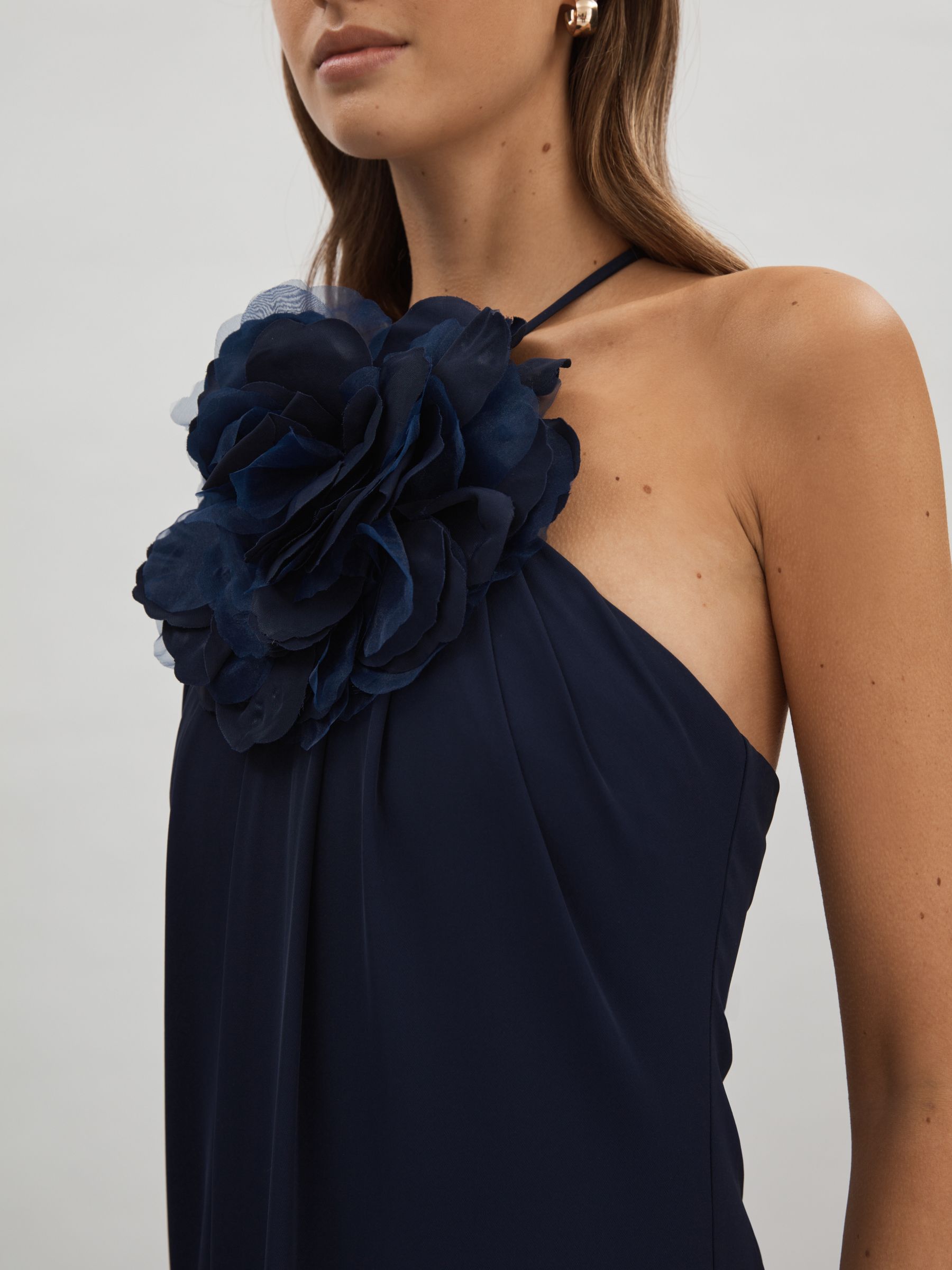 Halston Rosette Maxi Dress in Navy