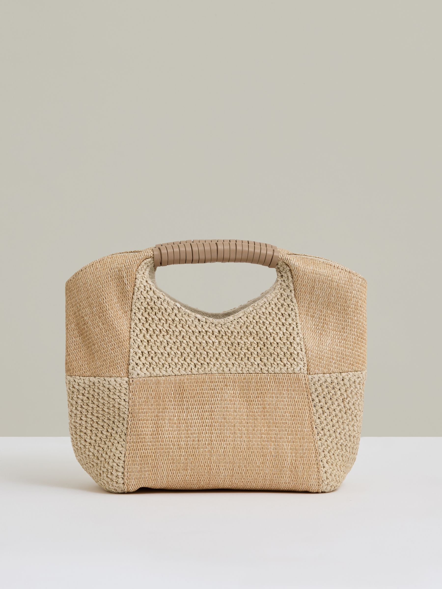 Raffia Patchwork Clutch Bag in Natural