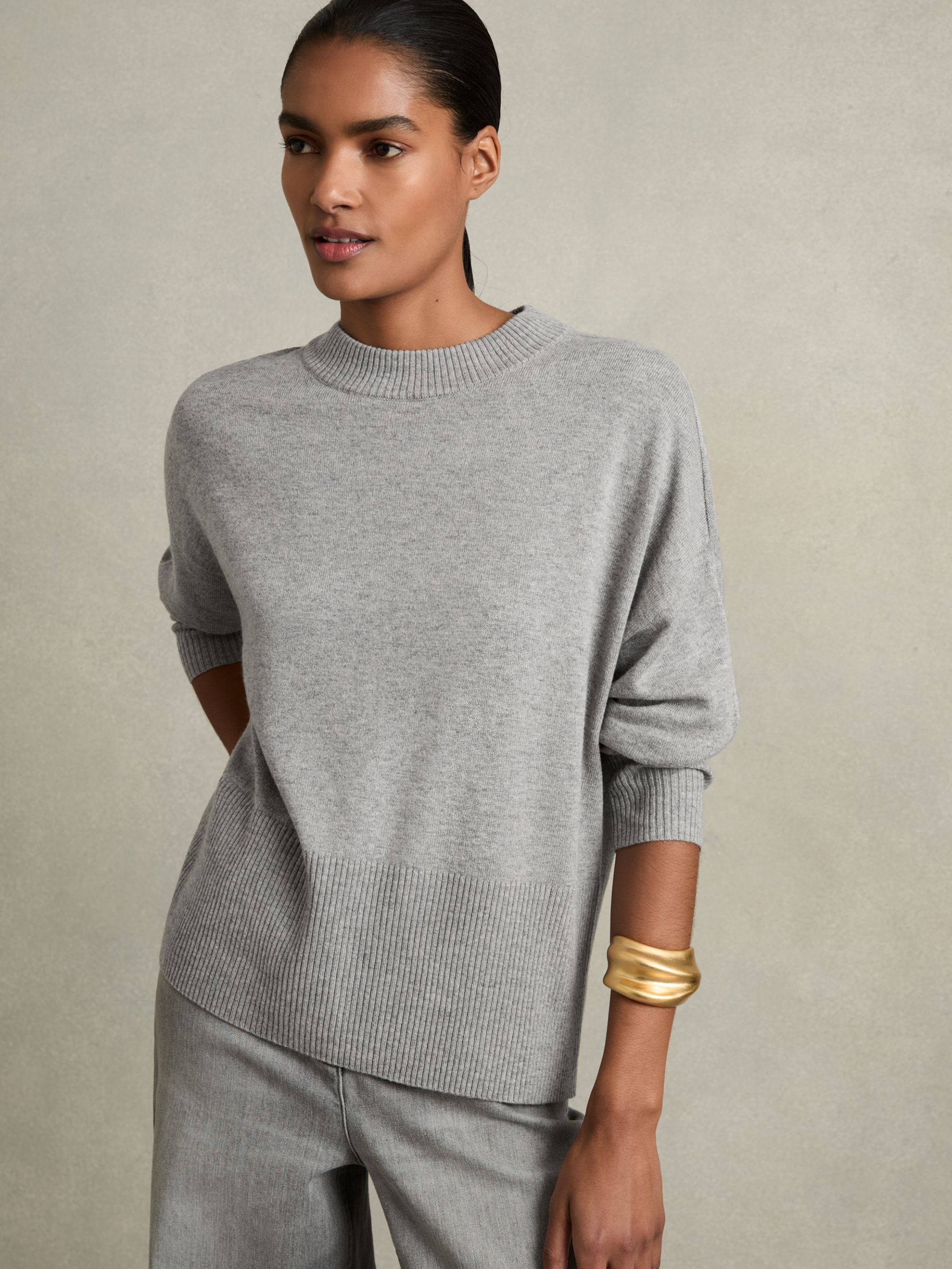 Geometric Colour-Block Jumper With Wool And Cashmere in Grey